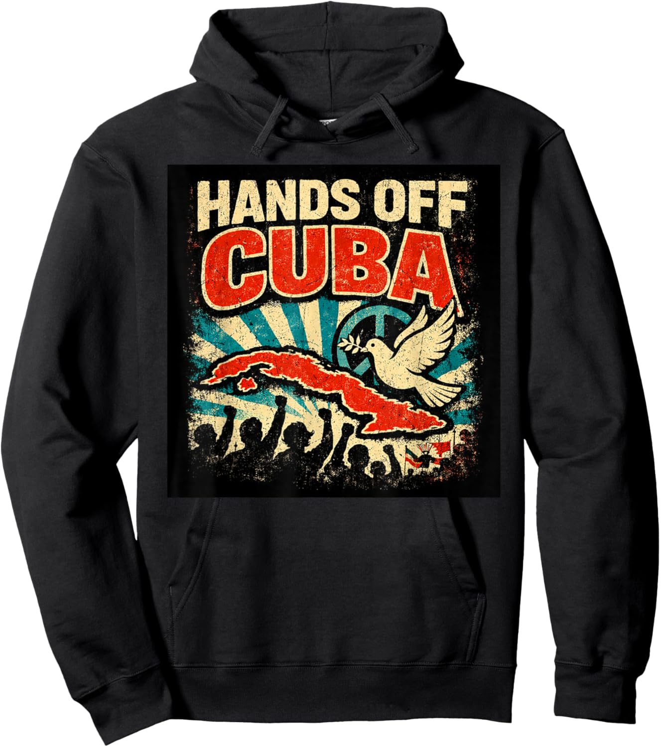 “Hands Off Cuba”, Vintage Anti-War Hoodie - Hoodie | Black