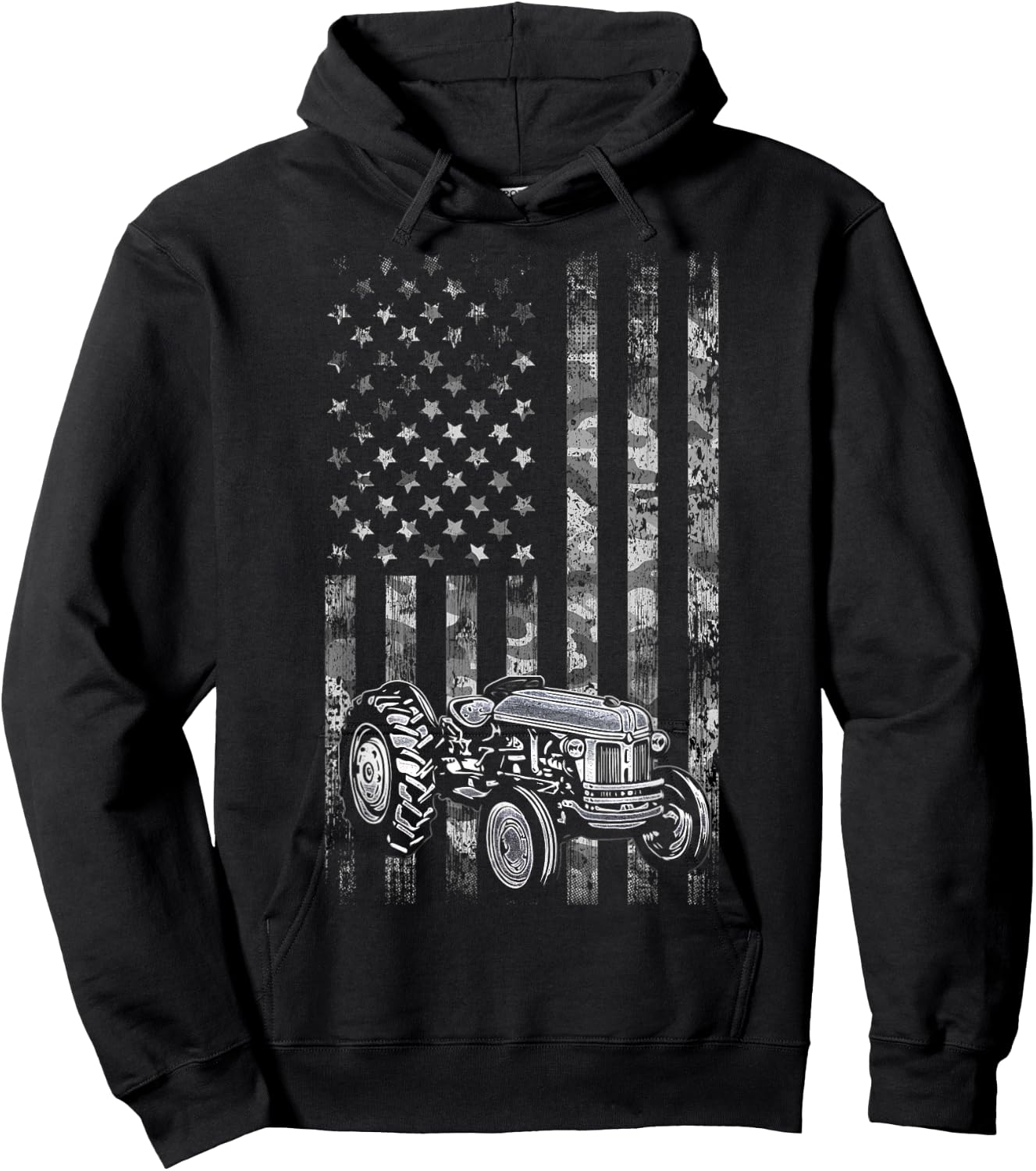 Tractor American Flag Patriotic Camo Vintage Farming Hoodie - Hoodie | Black