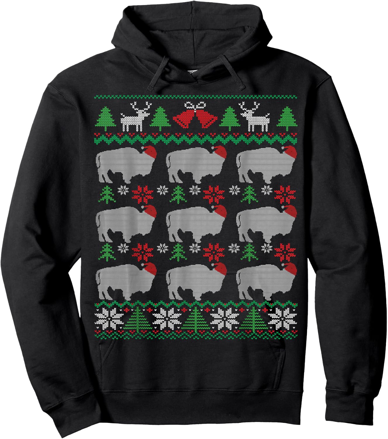 Ugly Christmas Bison & American Buffalo Hoodie - Hoodie | Black