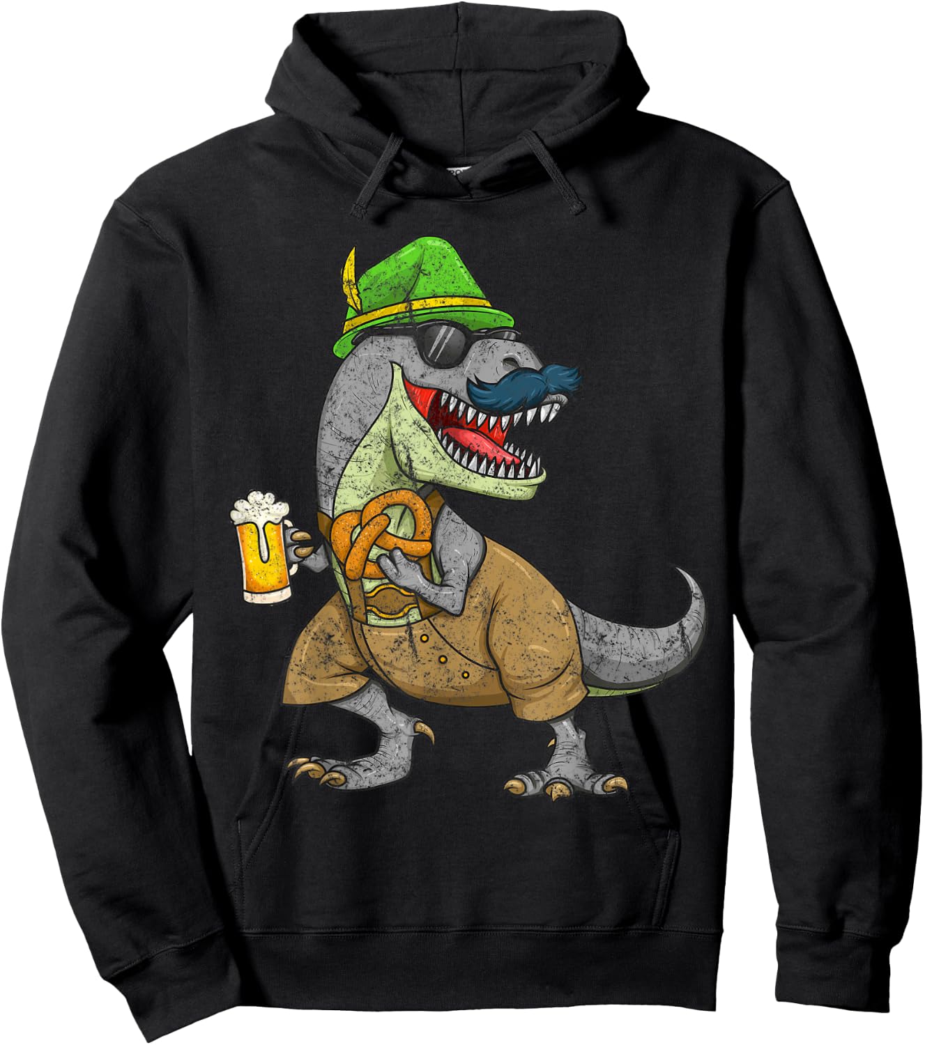 Oktoberfest T Rex Dinosaur Beer Mug Pretzel Funny Gift Hoodie - Hoodie | Black