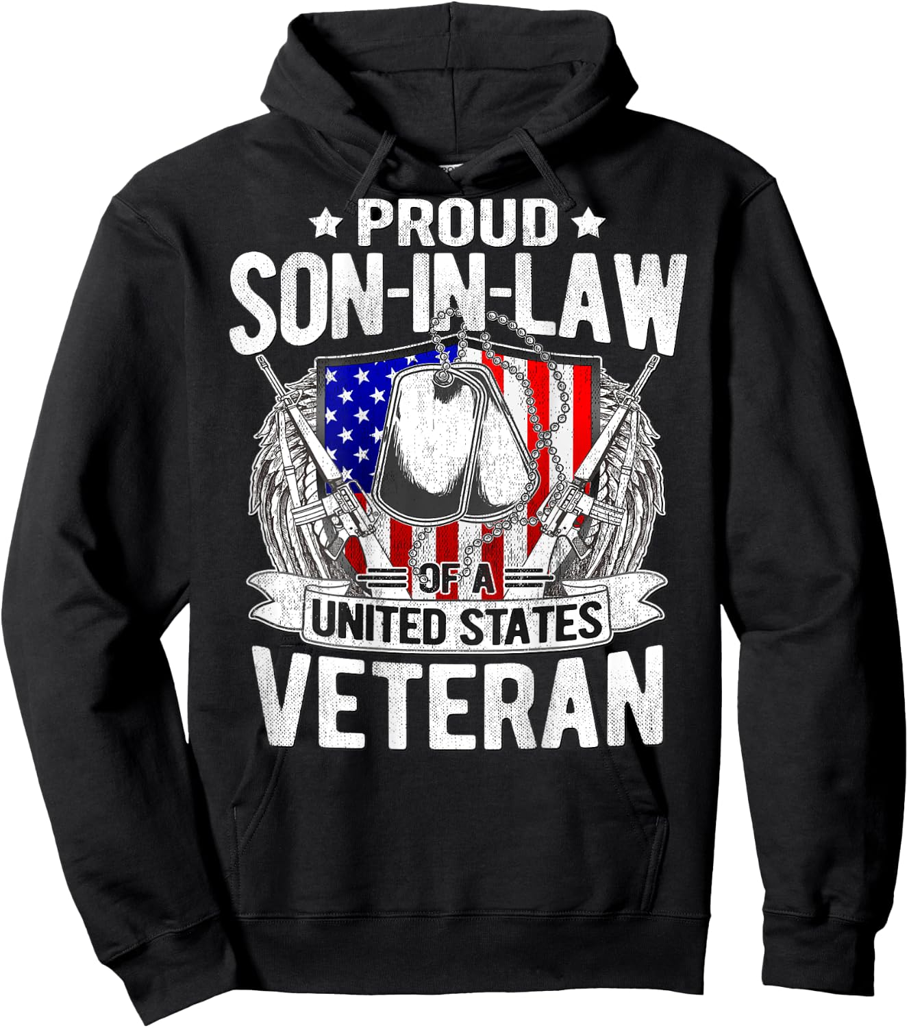 Proud Son-In-Law Of US Veteran Dog Tag Military Family Gift Hoodie - Hoodie | Black