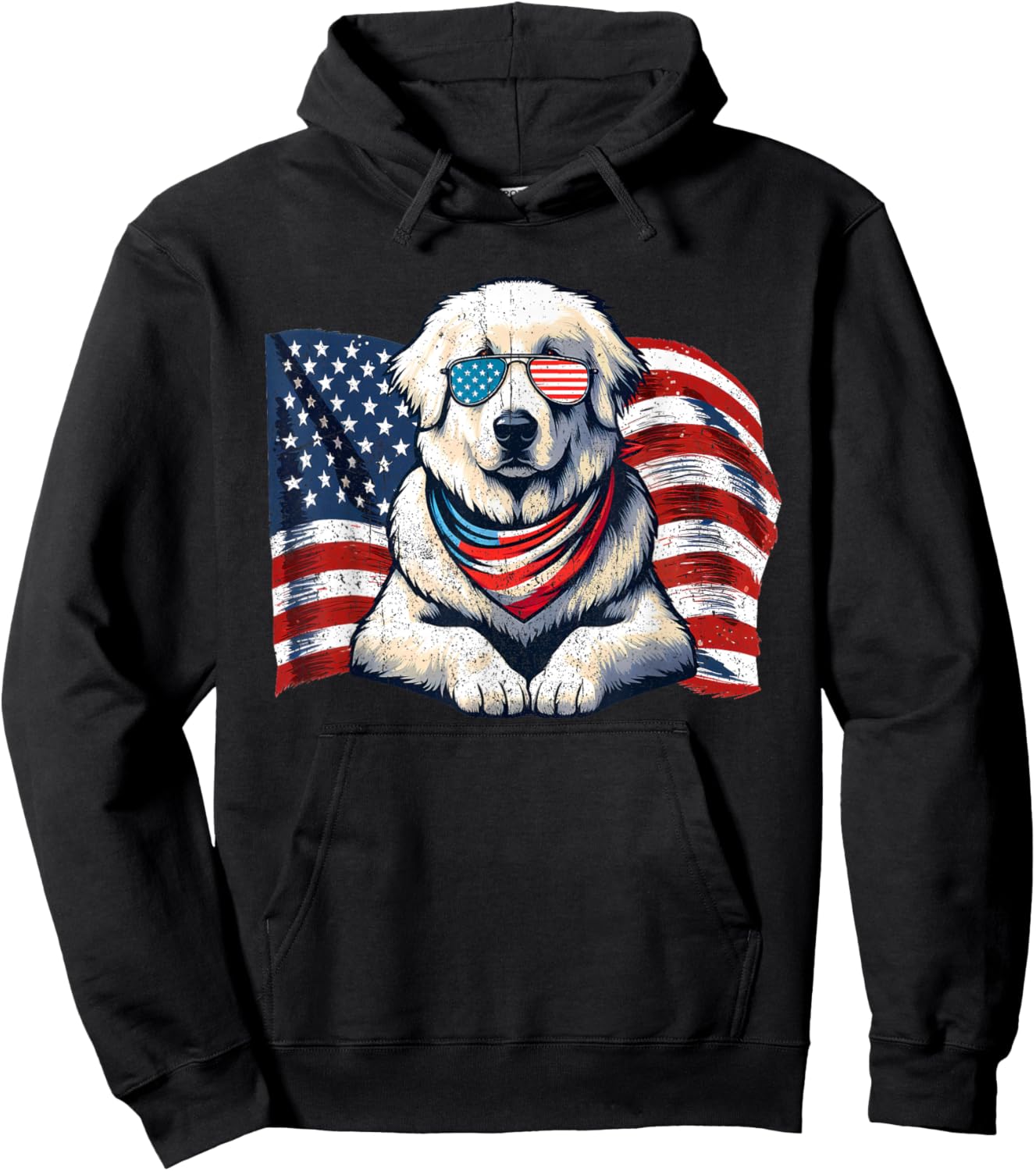 Great Pyrenees USA Flag Sunglasses Patriotic 4th Of July Hoodie - Hoodie | Black
