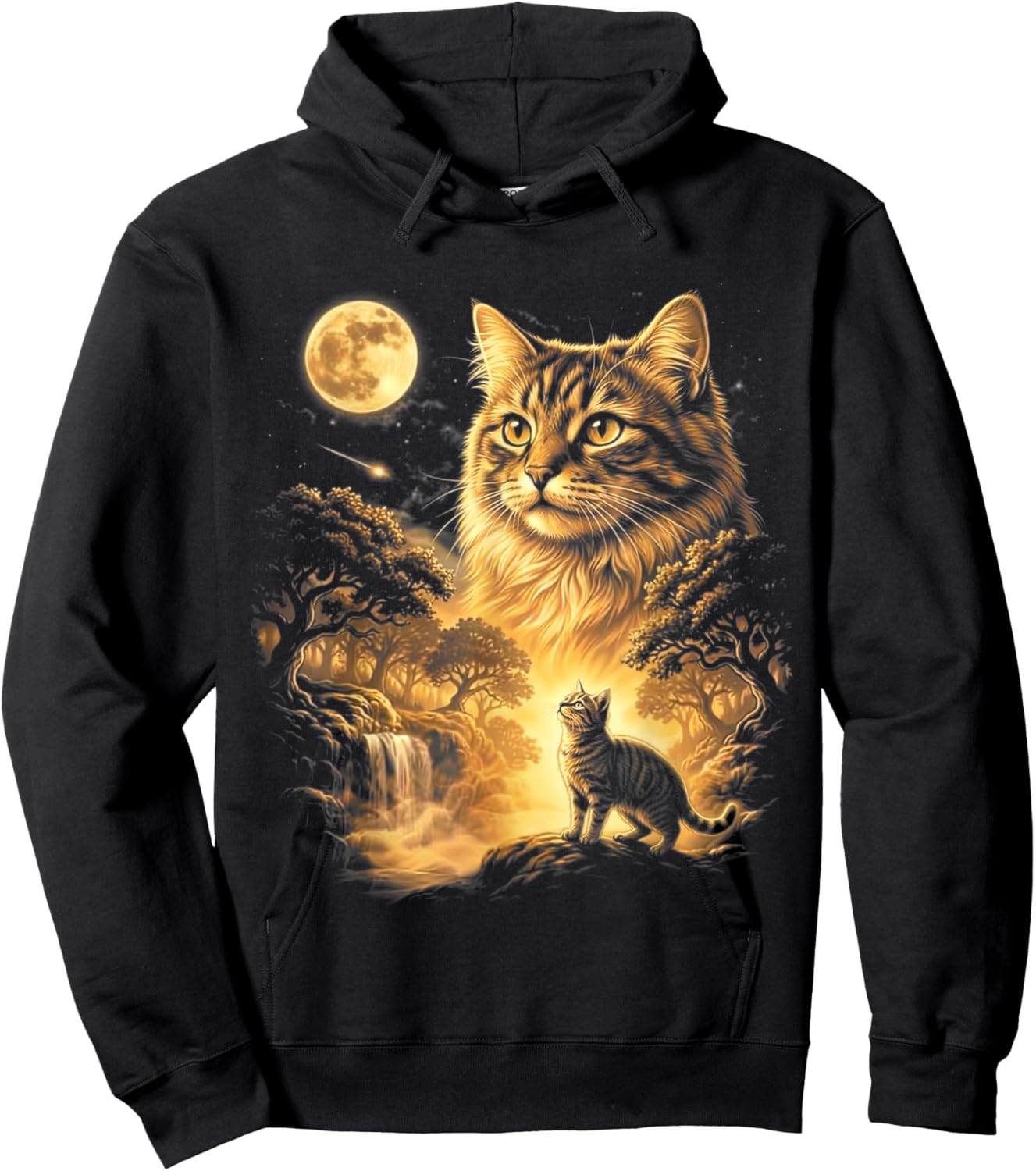 Cat Howling to The Moon Meme 90s Animal Graphic Cat Hoodie - Hoodie | Black