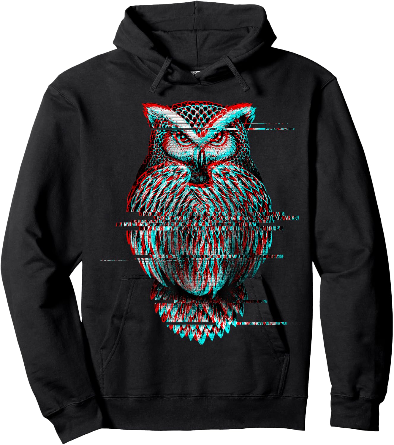 Glitched Owl Cool Glitch Effect Graphic Bird Lover Image Hoodie - Hoodie | Black
