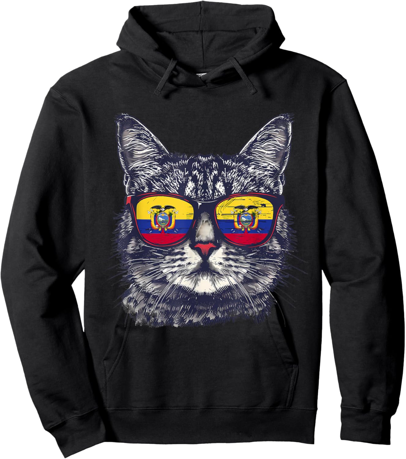 Ecuador Cat Sunglasses Ecuadorian Flag Ecuadorian Roots Hoodie - Hoodie | Black