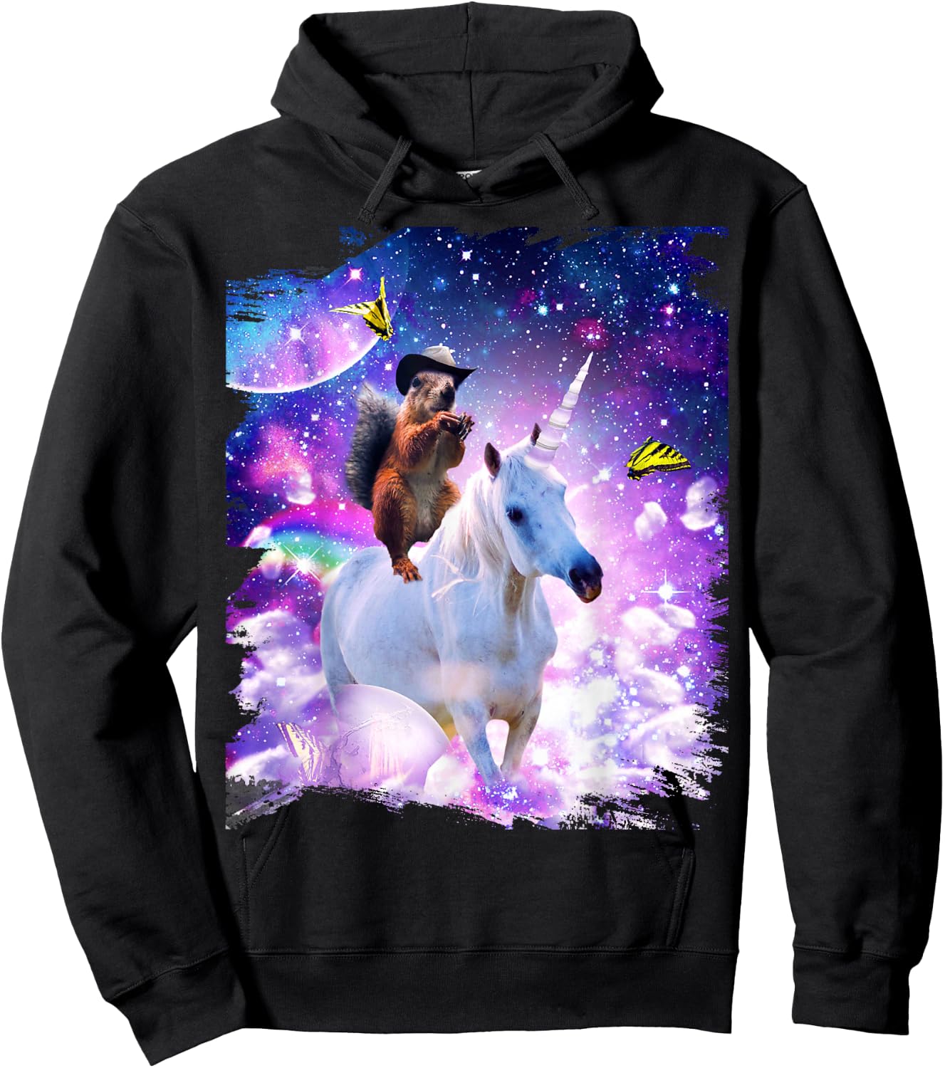 Random Galaxy Cowboy Squirrel Riding Unicorn Hoodie - Hoodie | Black