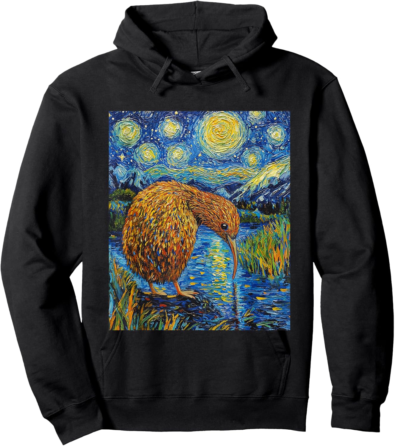 Funny Kiwi Bird - Van Gogh Style - Starry Night Graphic Hoodie - Hoodie | Black