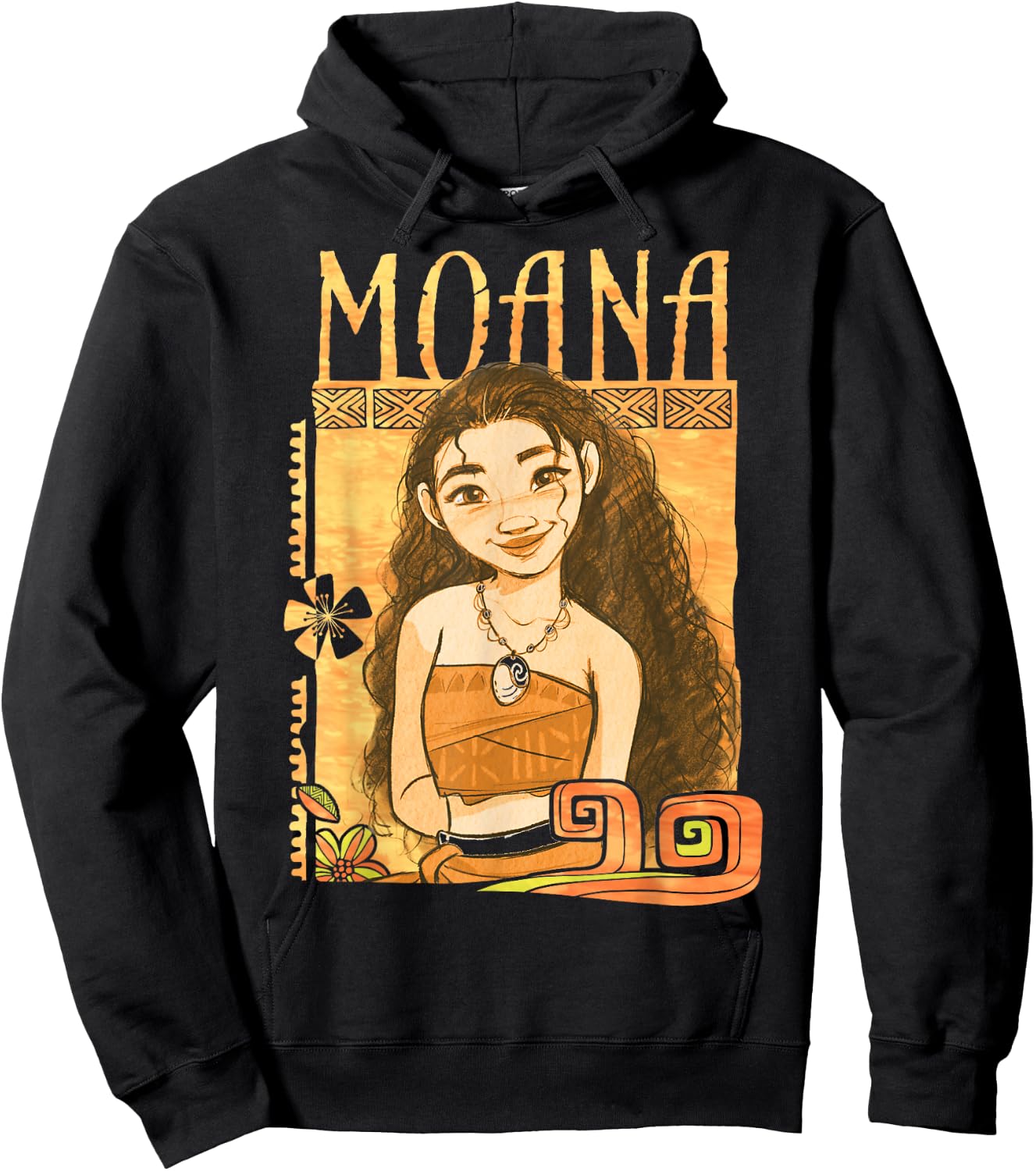 Disney Moana Artistic Tribal Island Smile Framed Portrait Hoodie - Hoodie | Black