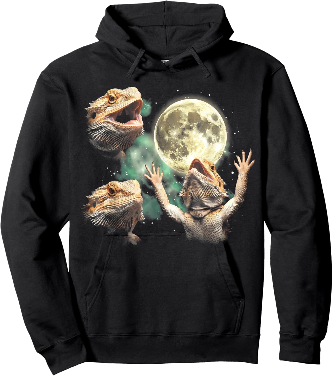Three Bearded Dragon Moon Howling Vintage Graphic Meme Hoodie - Hoodie | Black