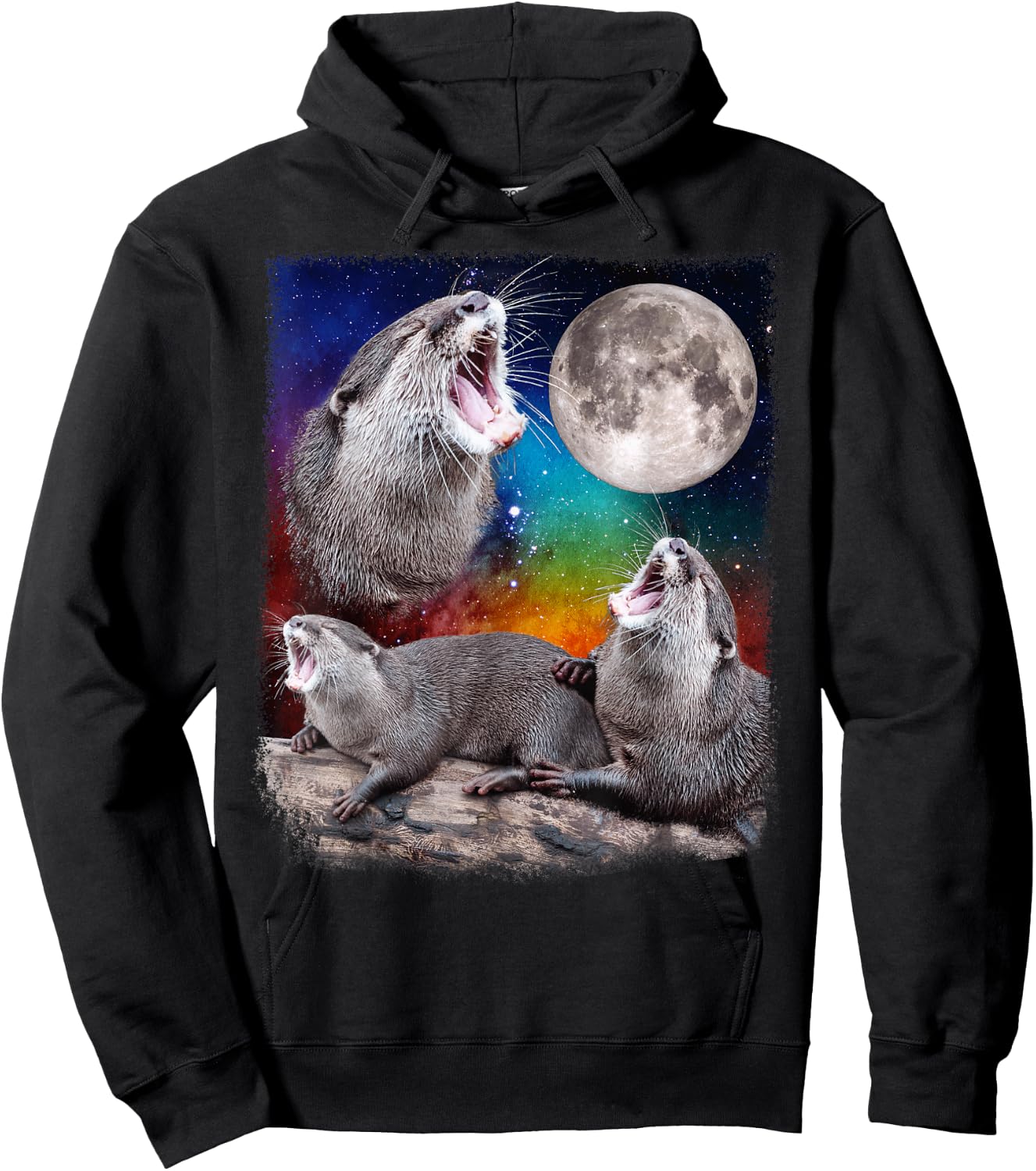 Howling Wolf Otters Moon Galaxy Parody Hoodie - Hoodie | Black