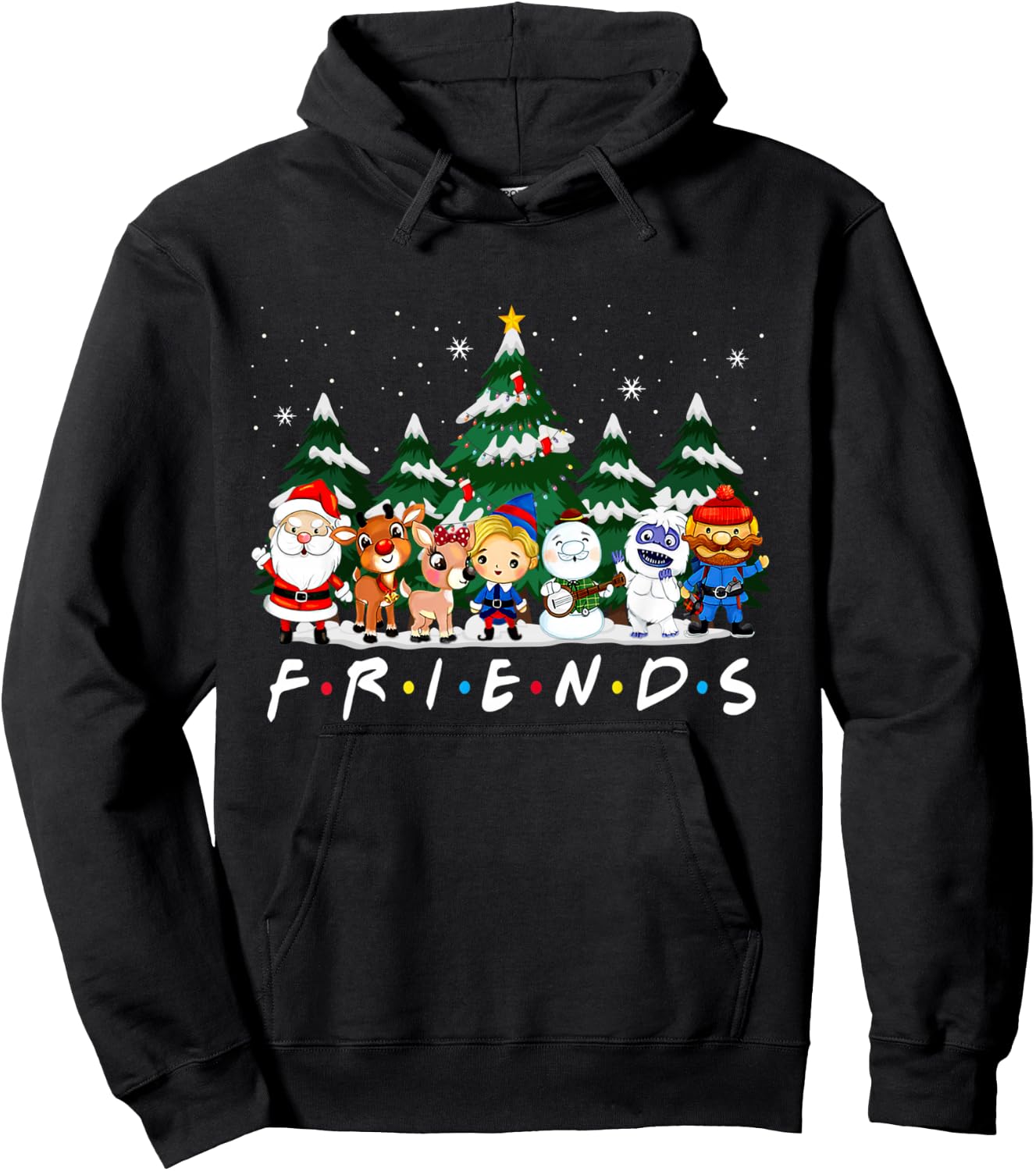 Friends Christmas Santa Rudolph Snowman Family Pajama Xmas Hoodie - Hoodie | Black