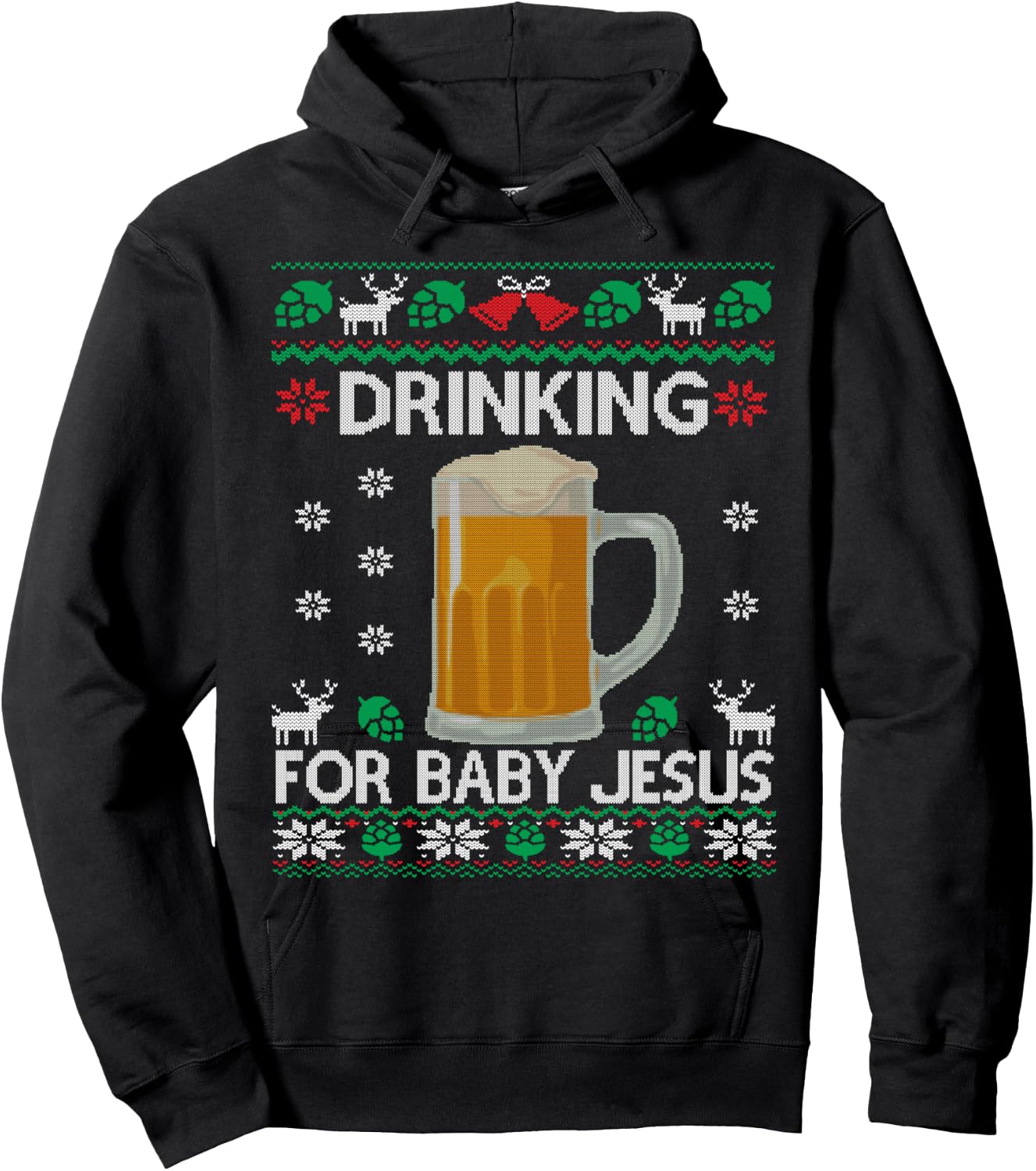 Drinking for Baby Jesus Beer Lover Christian Ugly Christmas Hoodie - Hoodie | Black