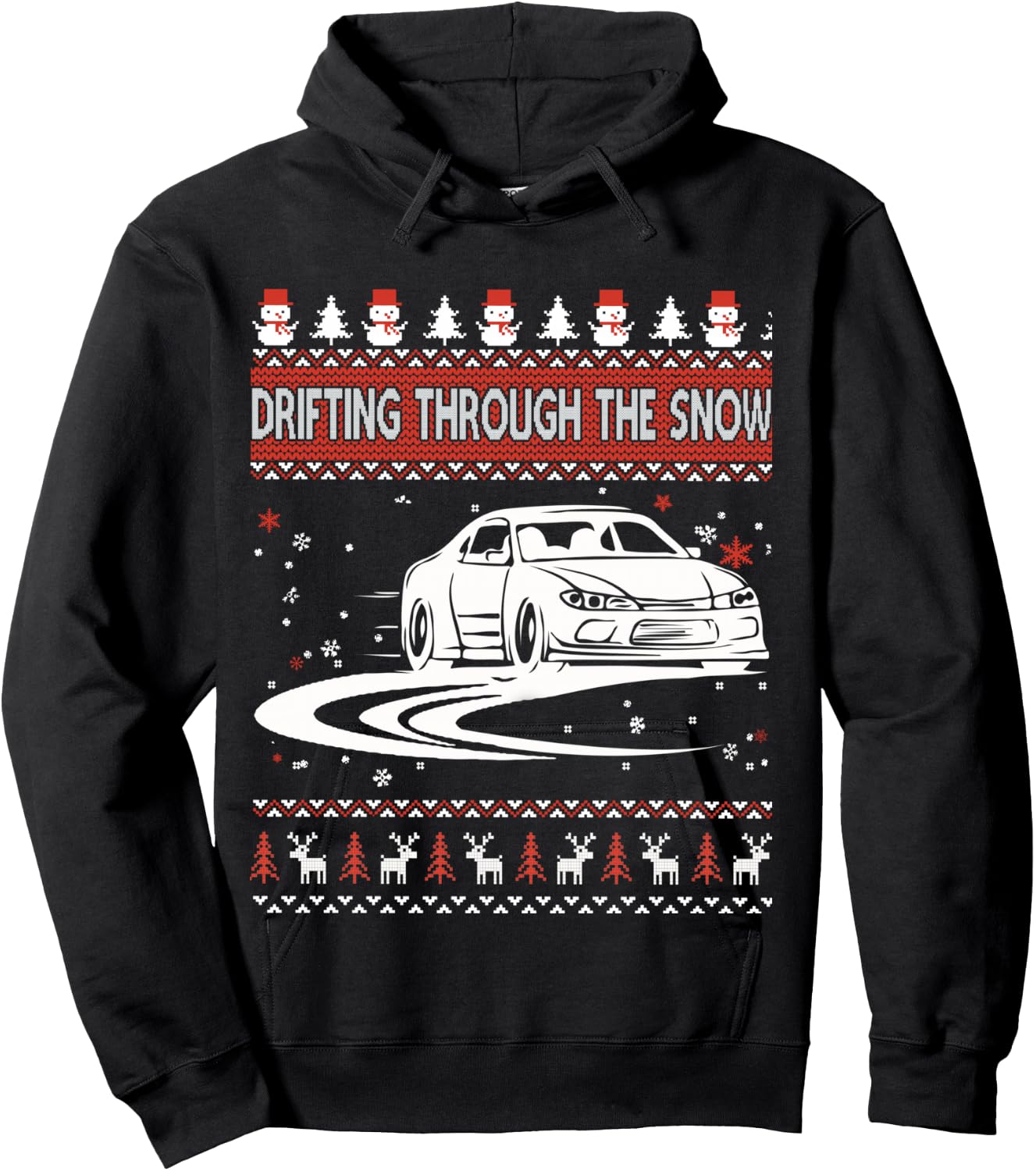 Car Lover Shirt Drifting Through The Snow Ugly Christmas Sweater - Women's Adult XX-Large Black Heather Grey Cotton Polyester Modern Ugly Christmas Sweater Hoodie - Hoodie | Black