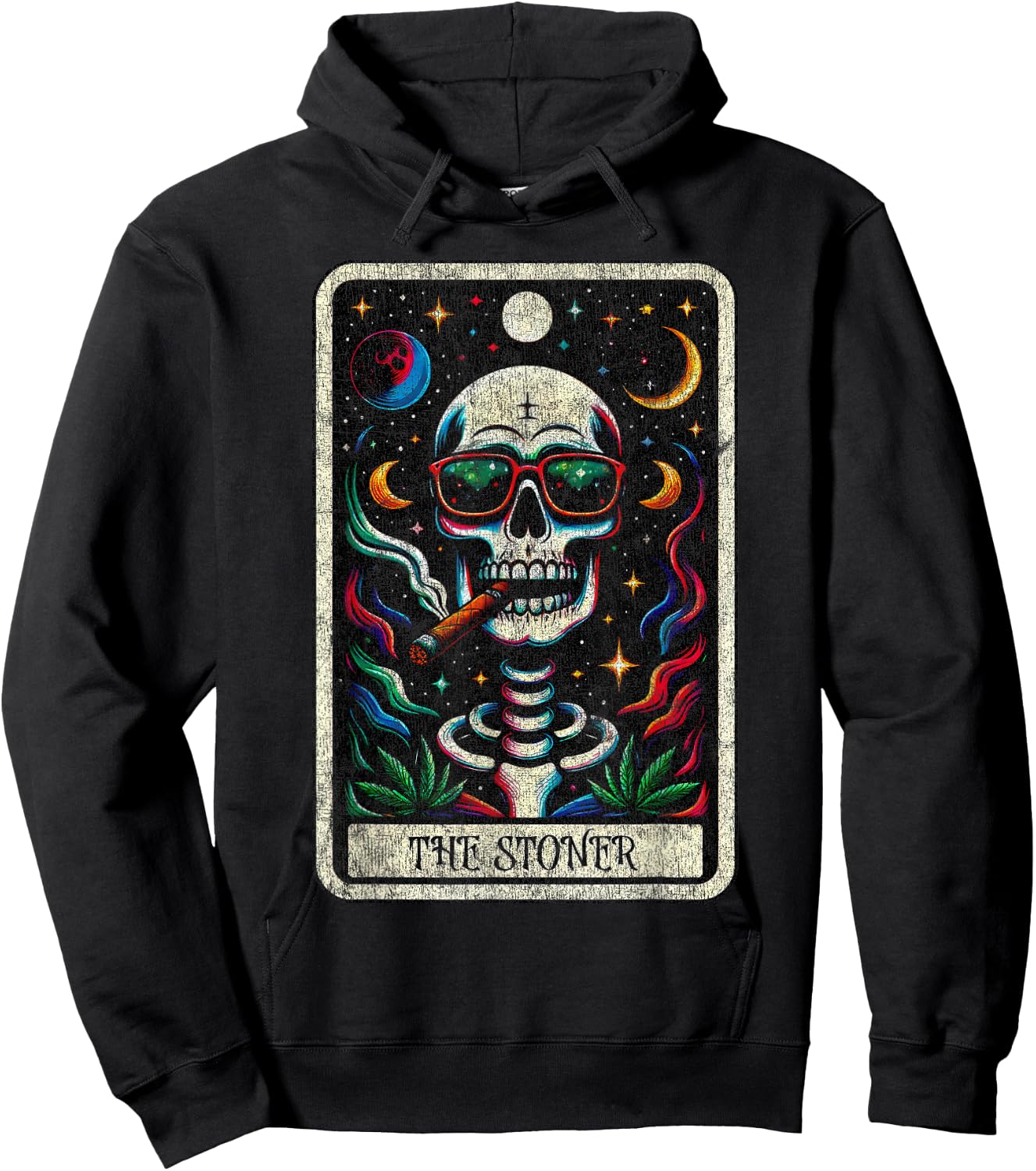 Tarot Card The Stoner Weed Lover Skeleton 420 Cannabis Party Hoodie - Hoodie | Black