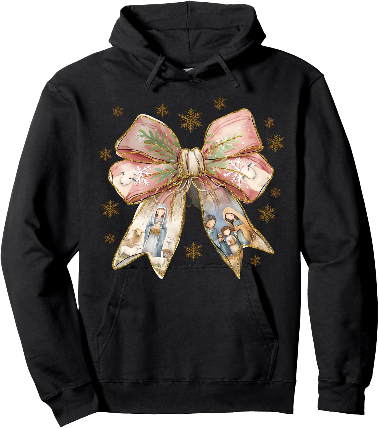 Jesus Christmas Coquette Bow Nativity Bible Verse Christian Hoodie - Hoodie | Black