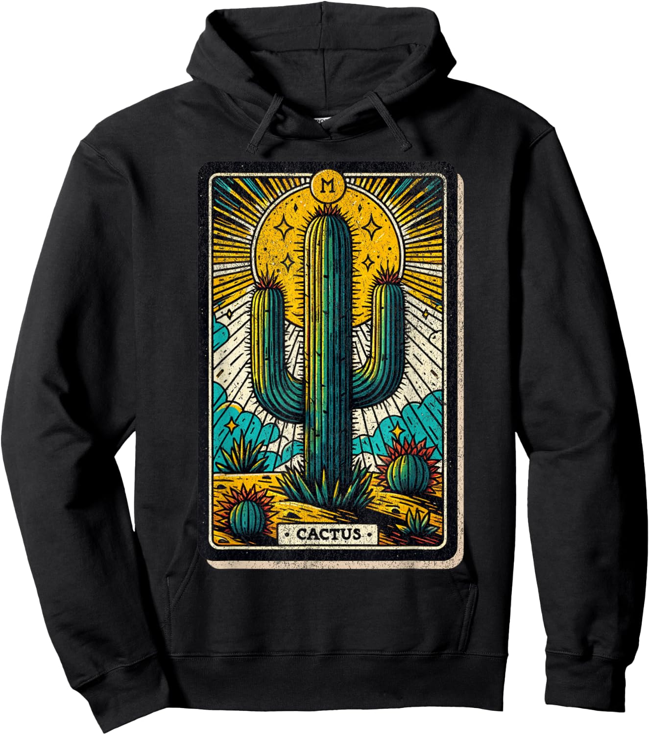 Vintage Saguaro Cactus Tarot Card Desert Cacti Southwest Hoodie - Hoodie | Black