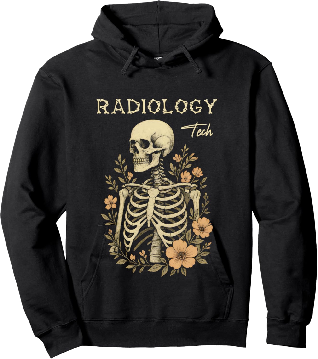 Radiology Tech Vintage Skeleton Floral Ribcage Radiologic CT Hoodie - Hoodie | Black