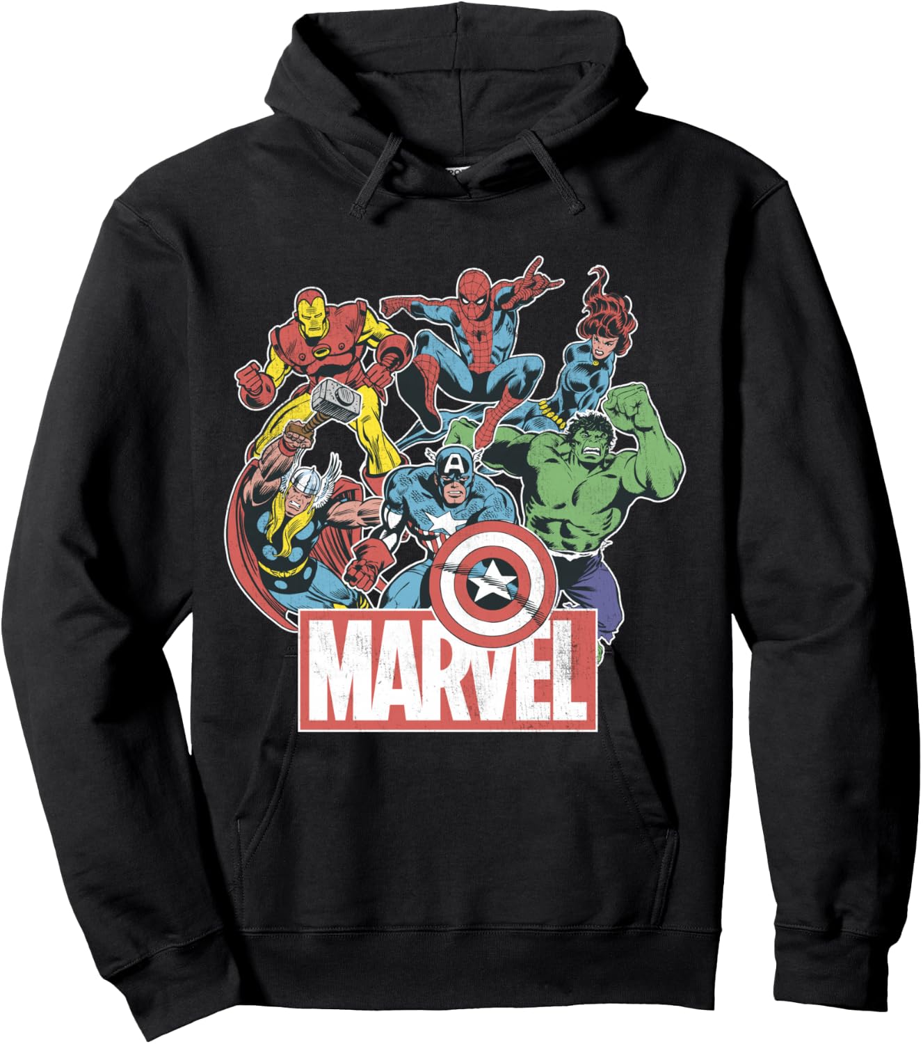 Marvel Avengers Team Retro Comic Vintage Hoodie - Hoodie | Black