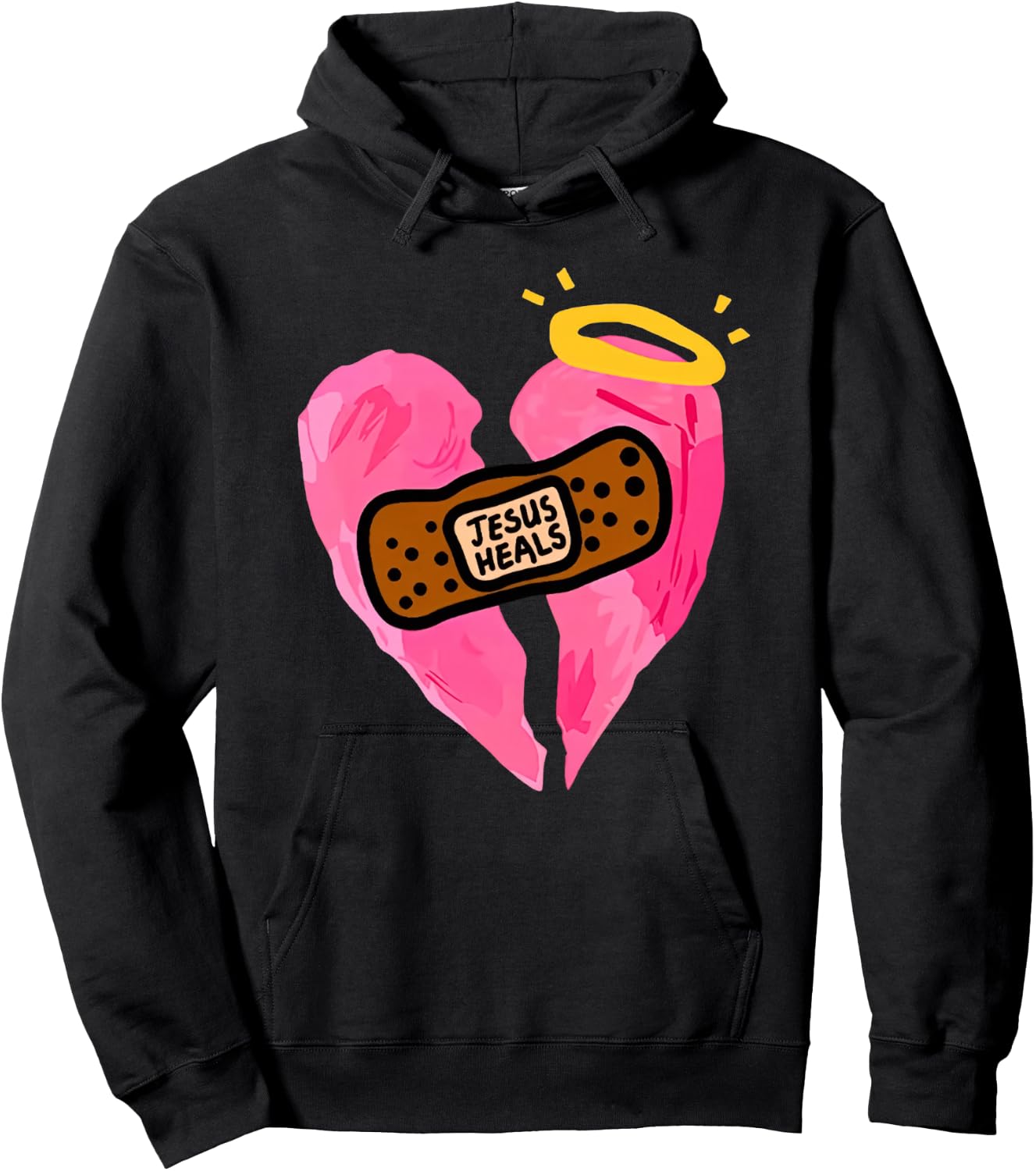 Jesus Heals Broken Heart Print Bandages Bandaids Hoodie - Hoodie | Black