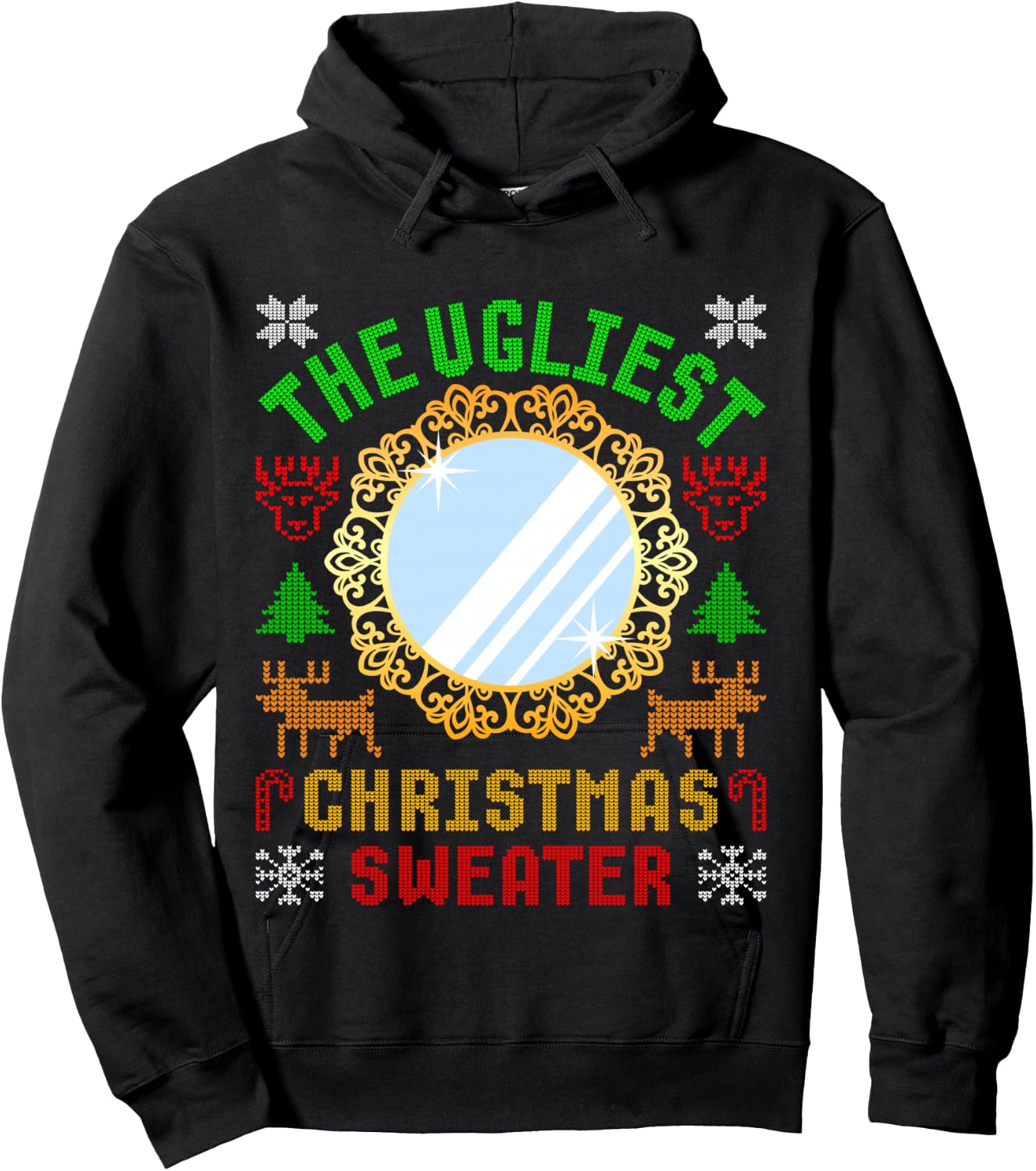 The Ugliest Christmas Sweater With An Image Of A Mirror Hoodie - Hoodie | Black