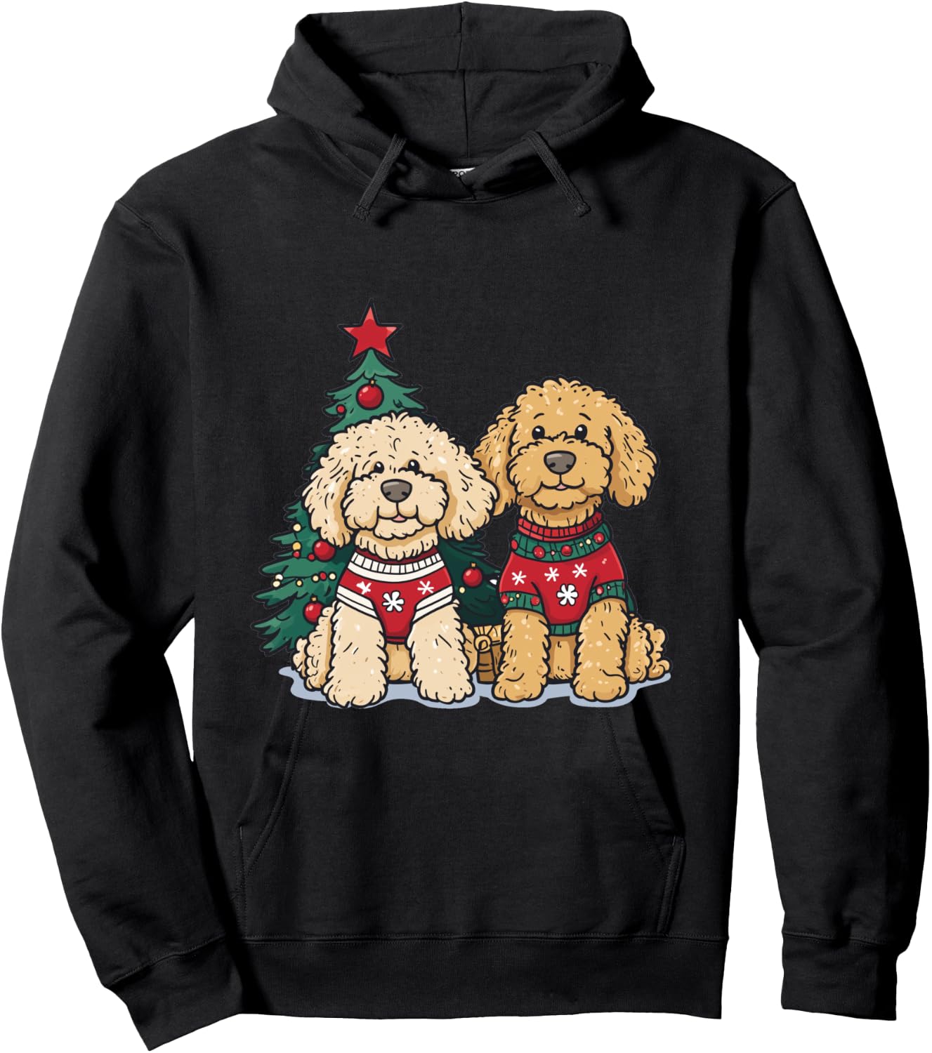 Cute Christmas Golden Doodle Dogs Holiday Sweater Snowflakes Hoodie - Hoodie | Black