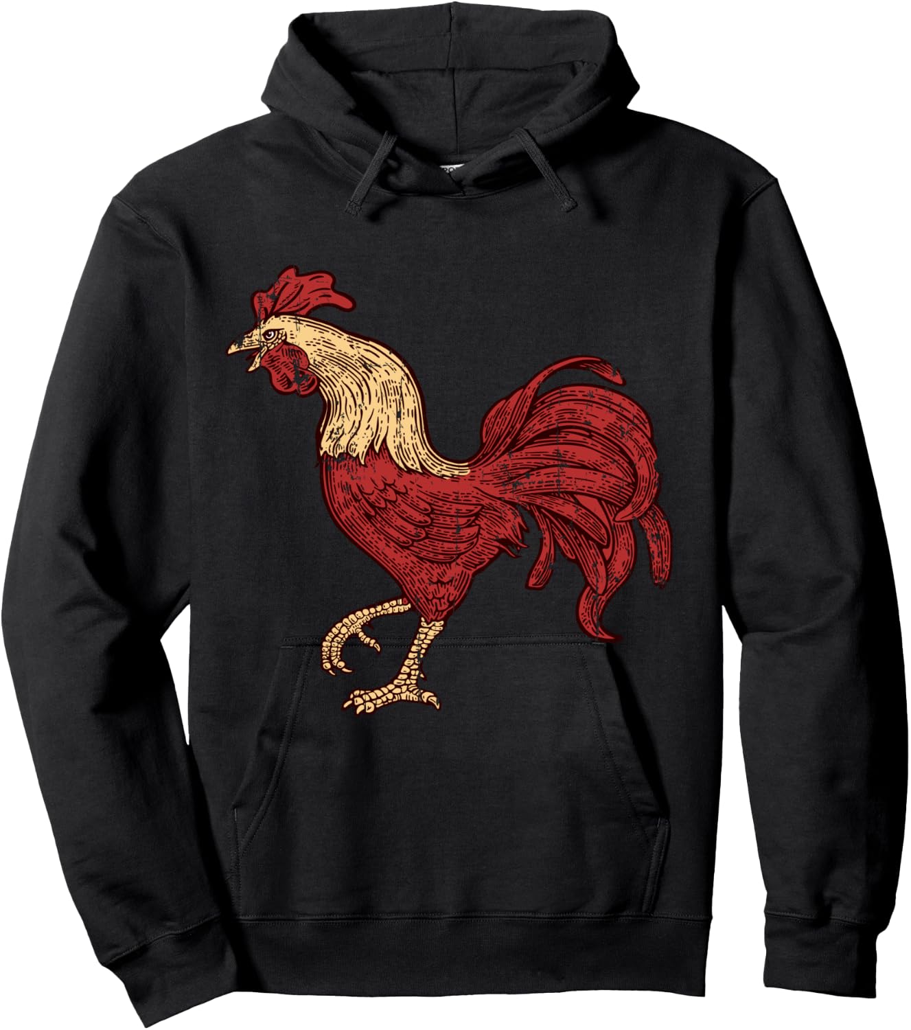 Rooster Retro Vintage T Shirt, Red Fighting Chicken Apparel Hoodie - Hoodie | Black