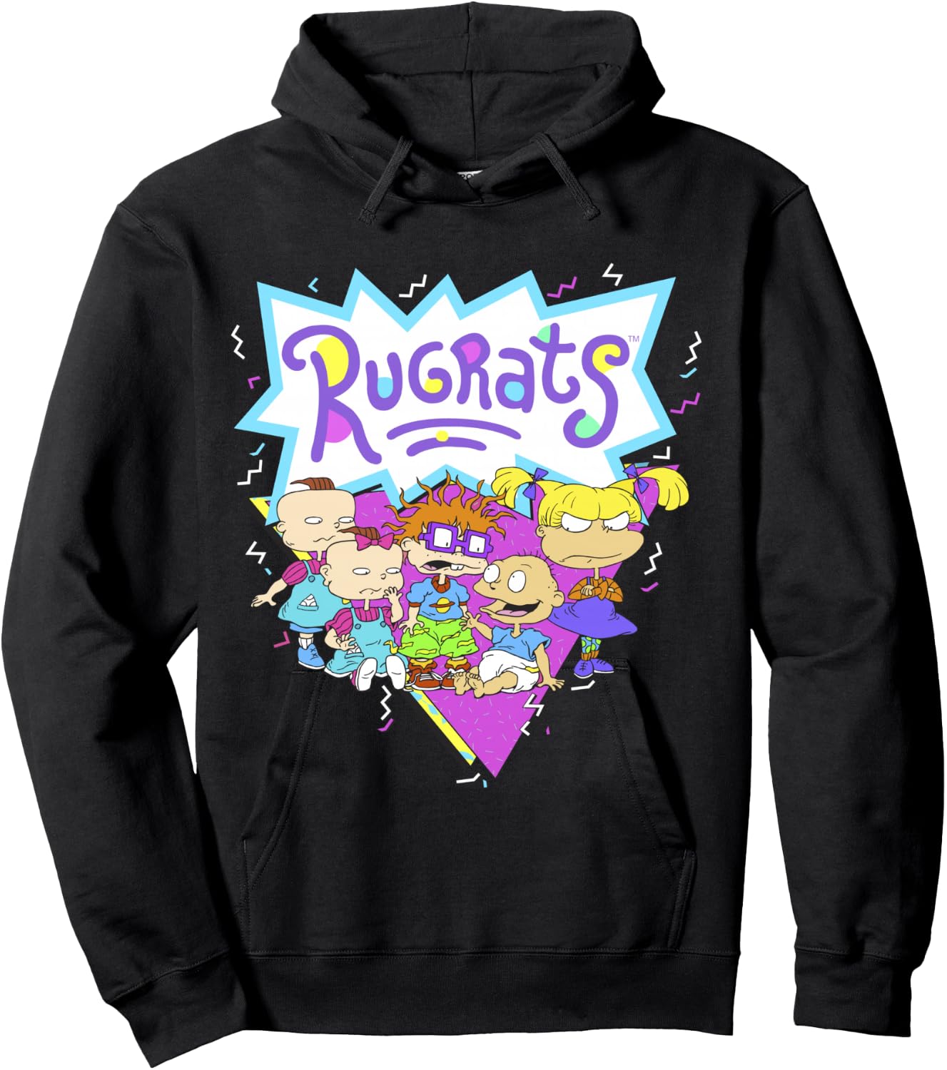 Rugrats Group Shot Retro Geometric Logo Hoodie - Hoodie | Black