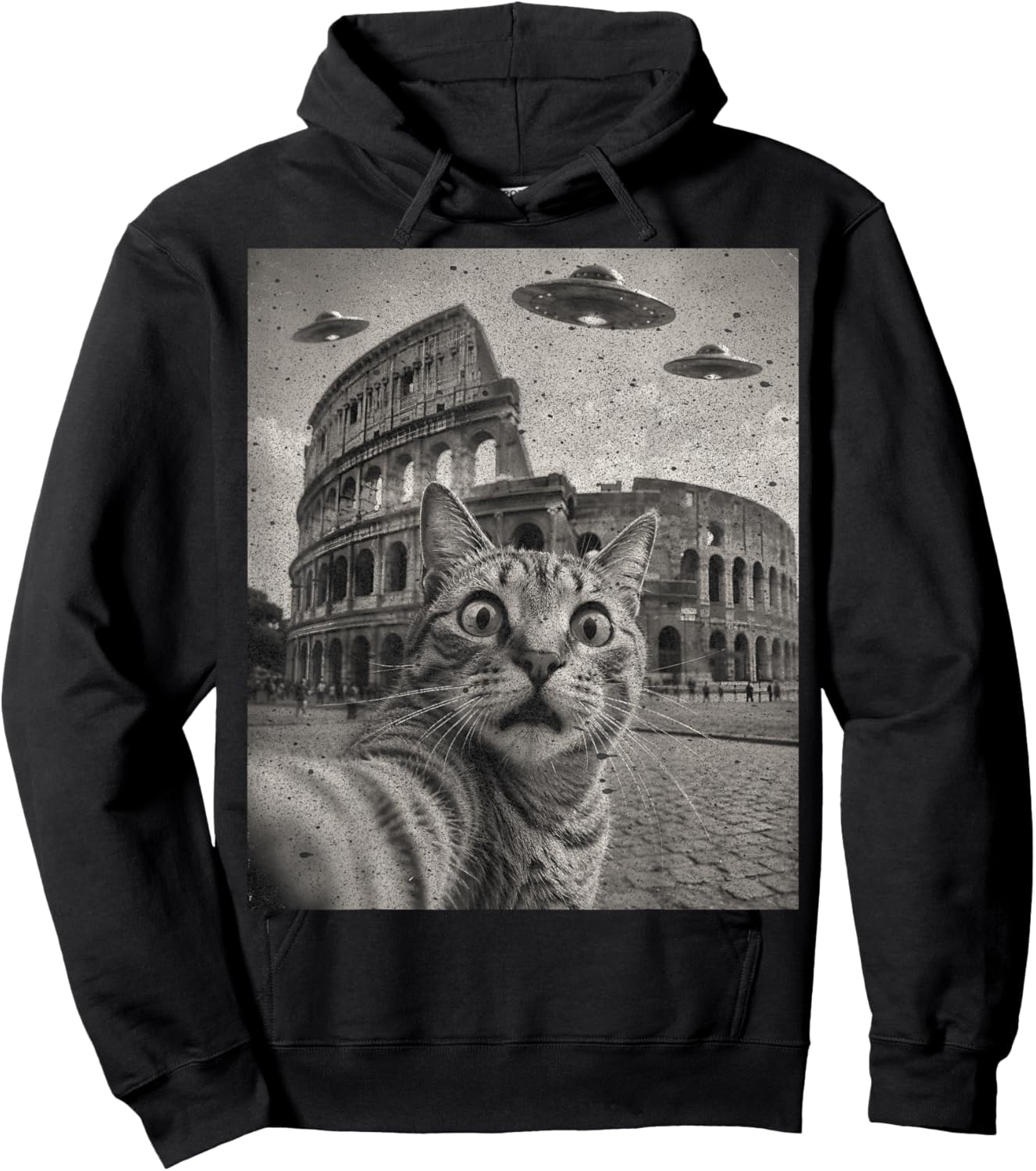 Cat Selfie Rome Colosseum Alien UFO Hoodie - Hoodie | Black