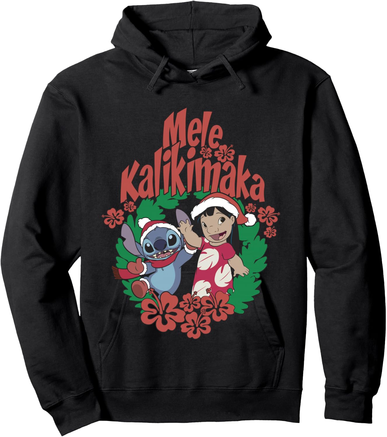 Disney Lilo & Stitch Christmas Mele Kalikimaka Wreath Hoodie - Hoodie | Black