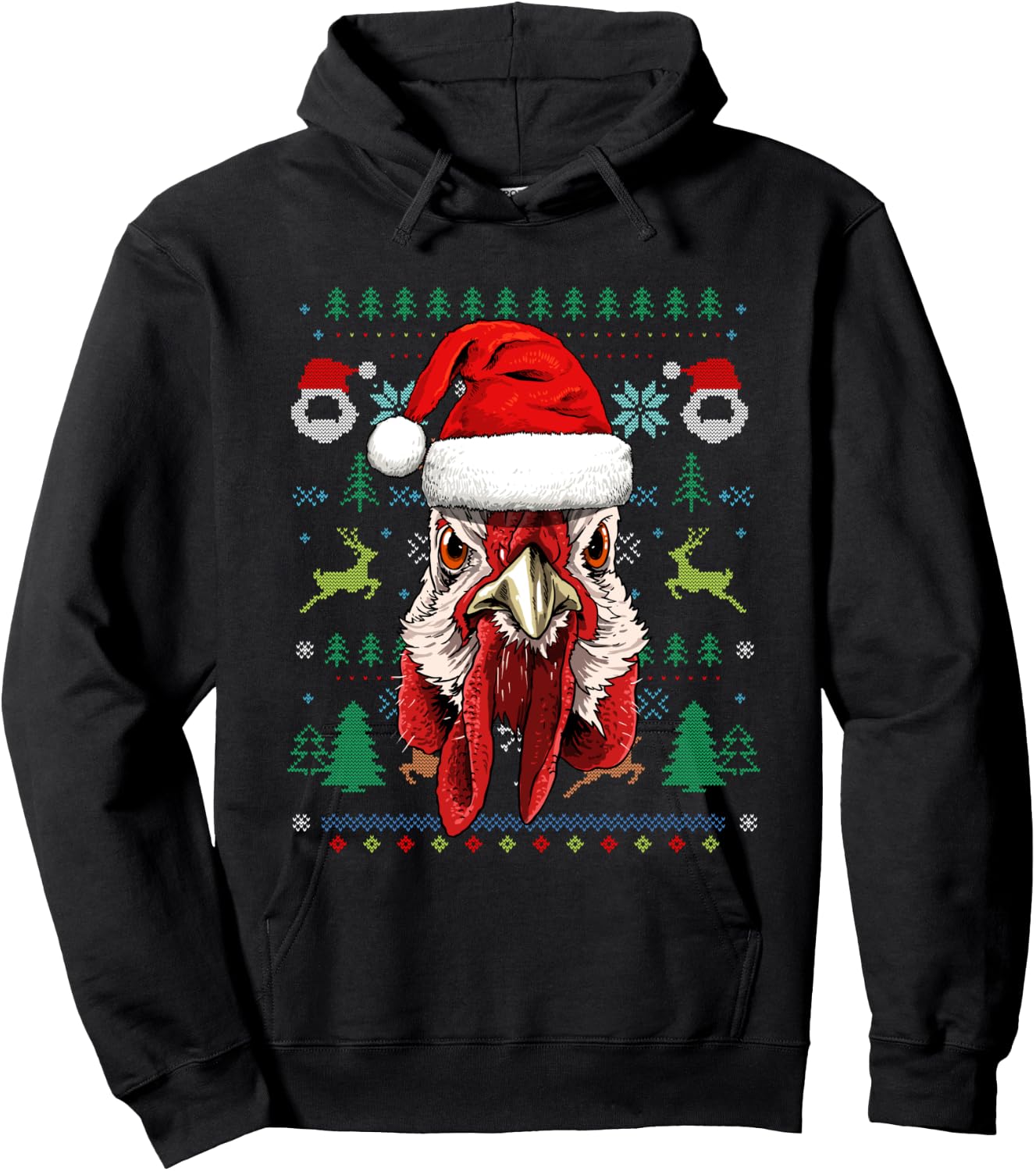 Chicken Ugly Christmas Santa Hat Xmas Kids Boys Girls Hoodie - Hoodie | Black