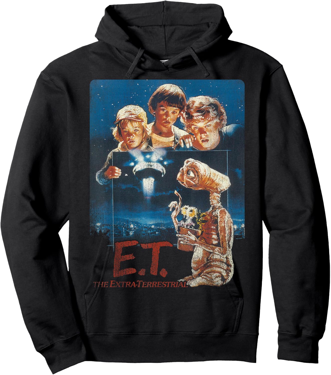 E.T. Distressed Vintage Photograph Graphic Hoodie - Hoodie | Black