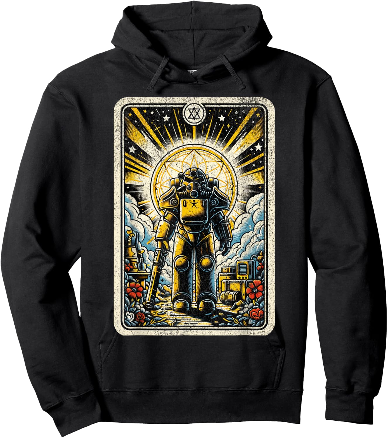Vintage Nuclear Fallout Tarot Card Retro Steel Armor Man Hoodie - Hoodie | Black