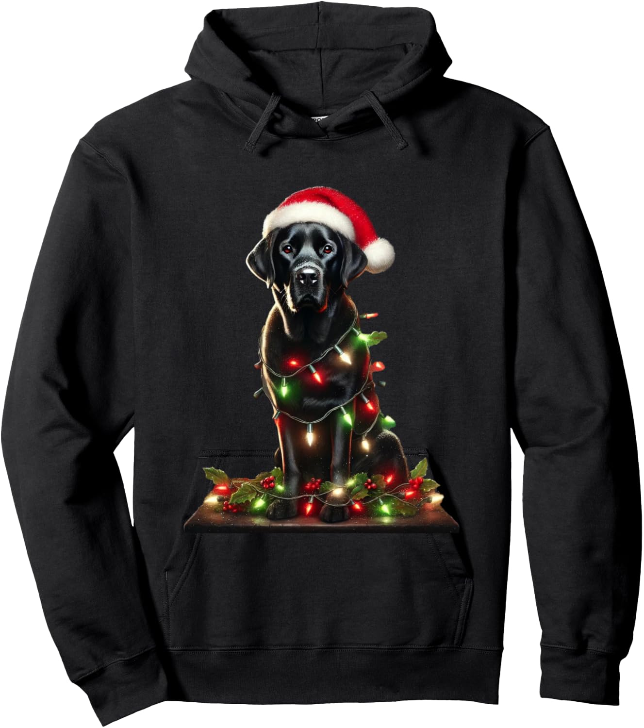 Funny Black Labrador Christmas Tree Light Pajama Dog Xmas Hoodie - Hoodie | Black