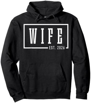 Wife Est 2026 Just Married Honeymoon Sleek Framed Design Hoodie - Hoodie | Black