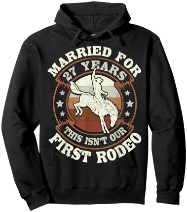 27 Years Married Cowboy 27th Wedding Anniversary Rodeo Hoodie - Hoodie | Black