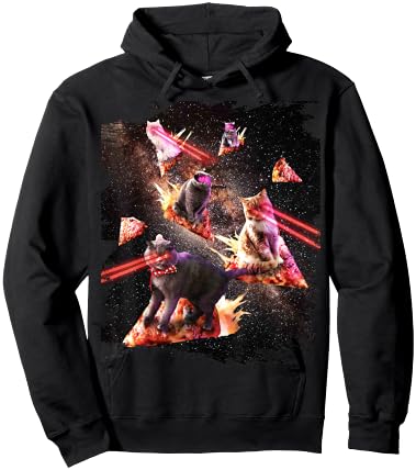 Galaxy Laser Cat Space Pizza Cats with Lazer Eyes Hoodie - Hoodie | Black