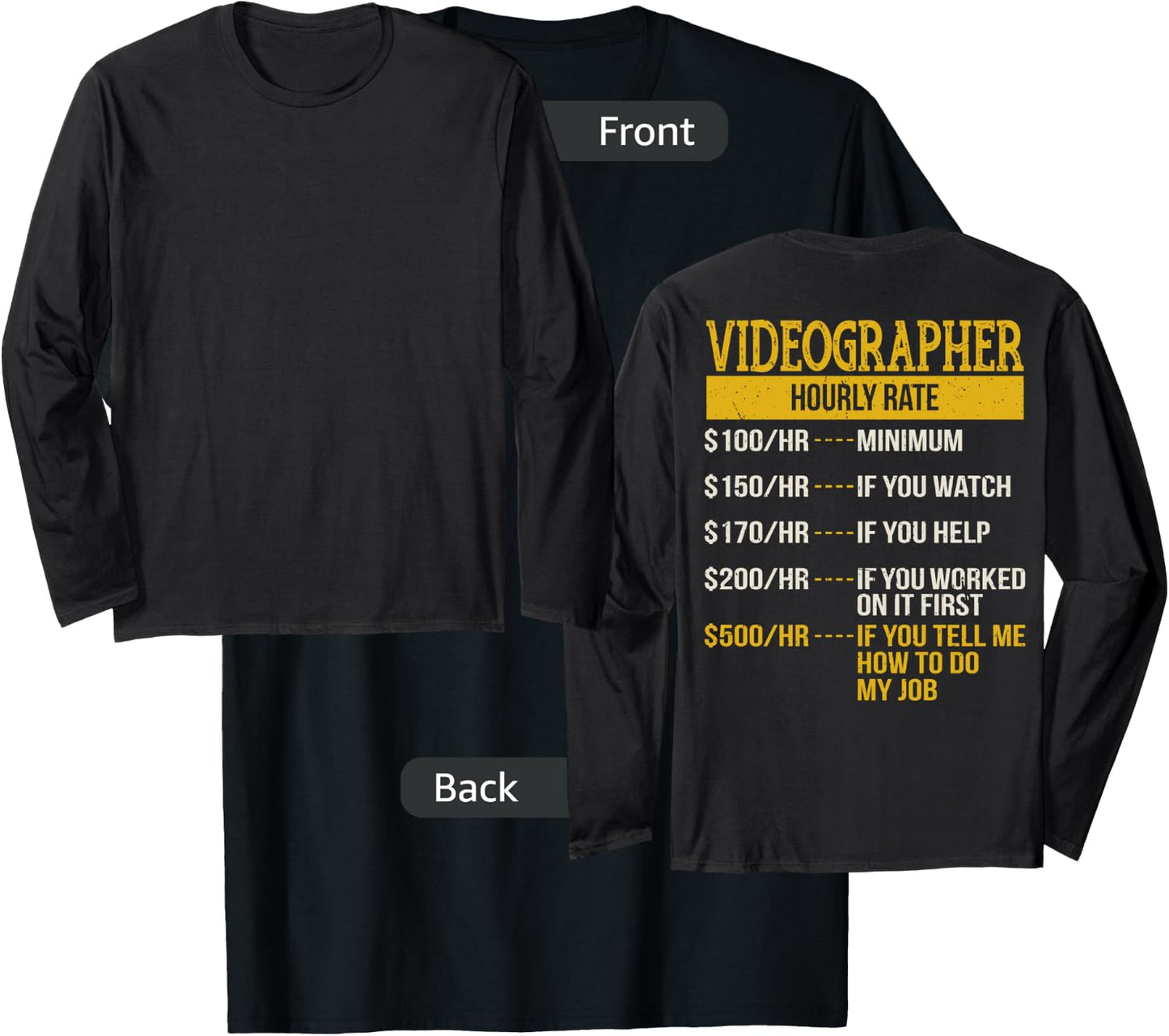 Hourly Rate Shirt for Video Camera Man, Cameraman Gift T-Shirt - T-Shirt | Black