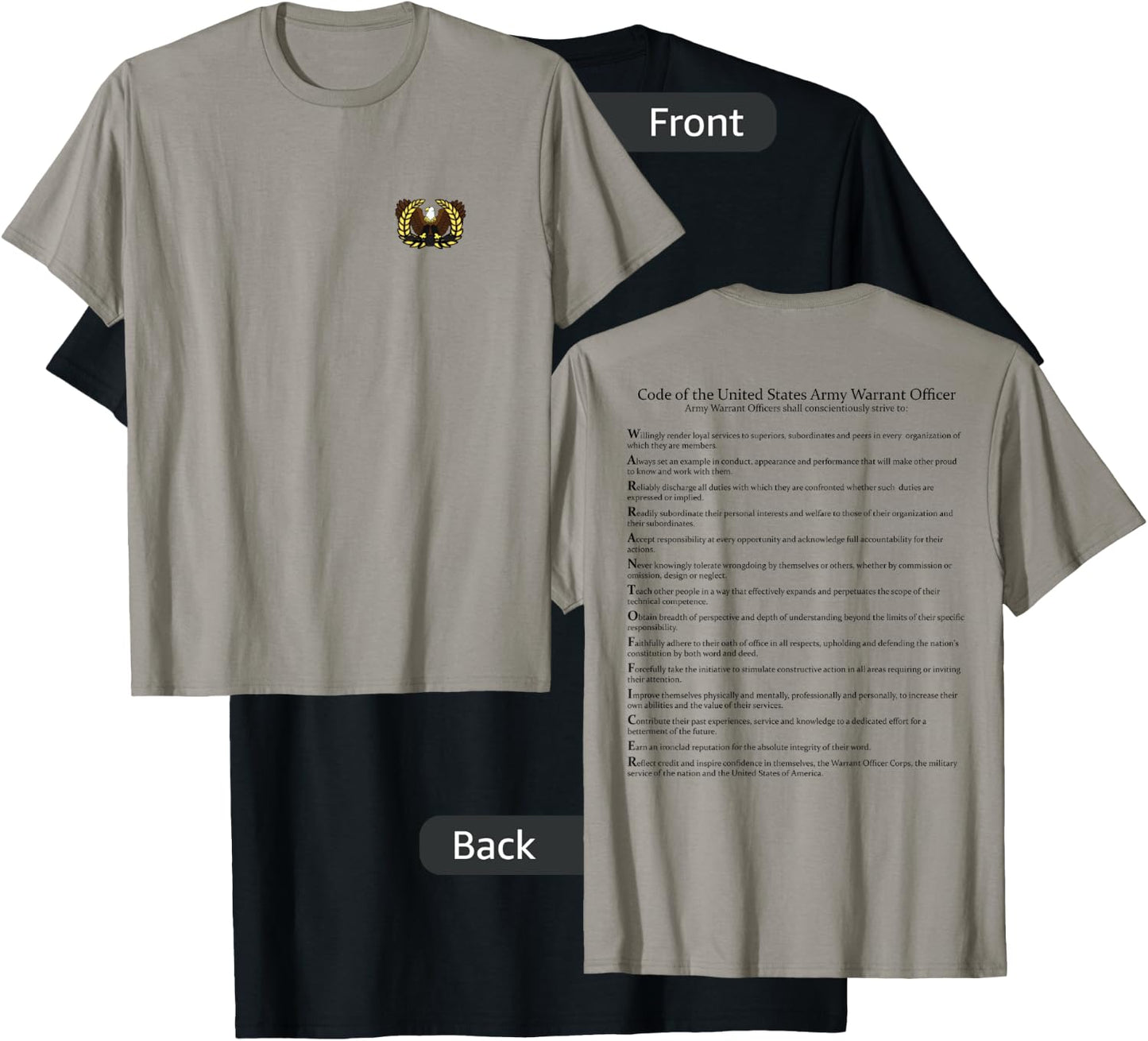 ARMY WARRANT OFFICER CREED with Color Eagle Rising T-Shirt - T-Shirt | Black
