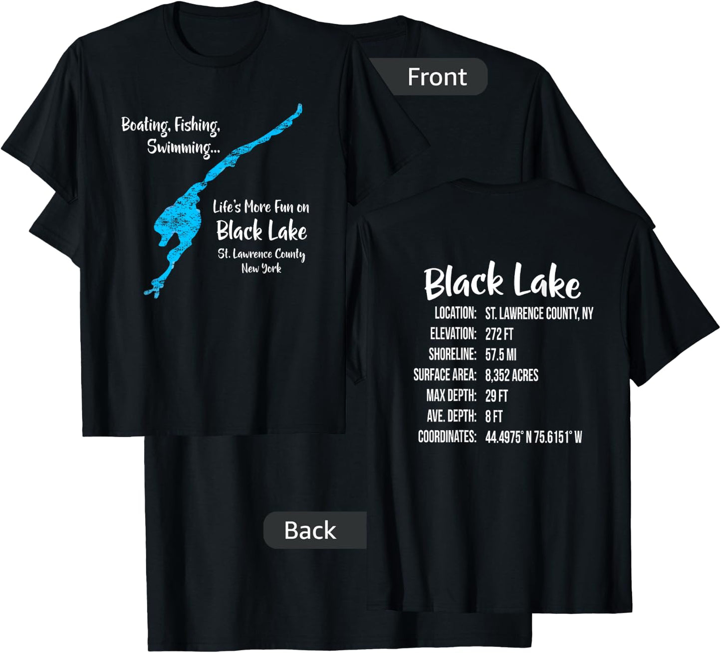 Black Lake Shirt St Lawrence County NY Lake Bum T-Shirt - T-Shirt | Black