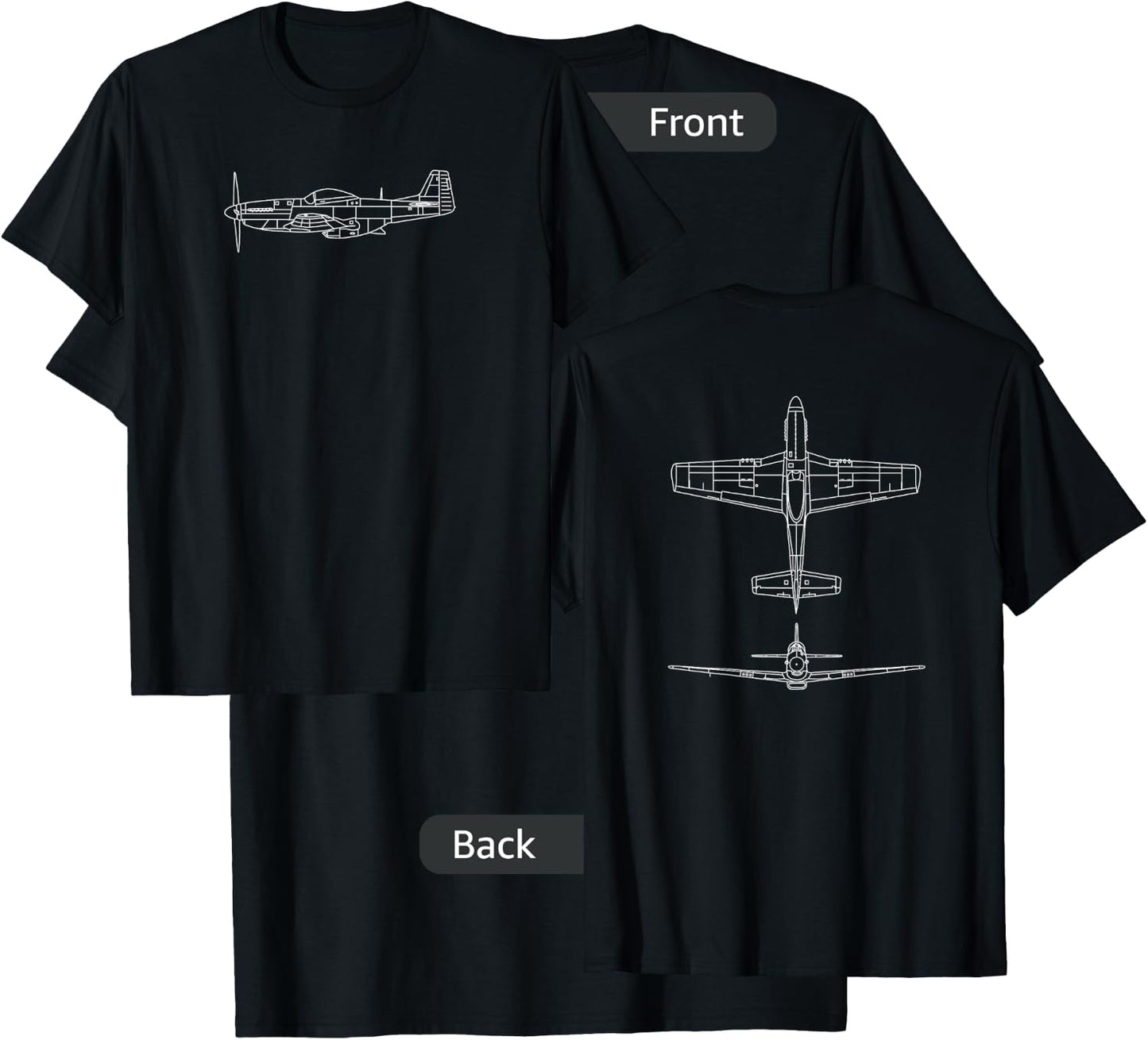 The P-51: WWII Fighter Airplane Pilot Front & Back T-Shirt - T-Shirt | Black