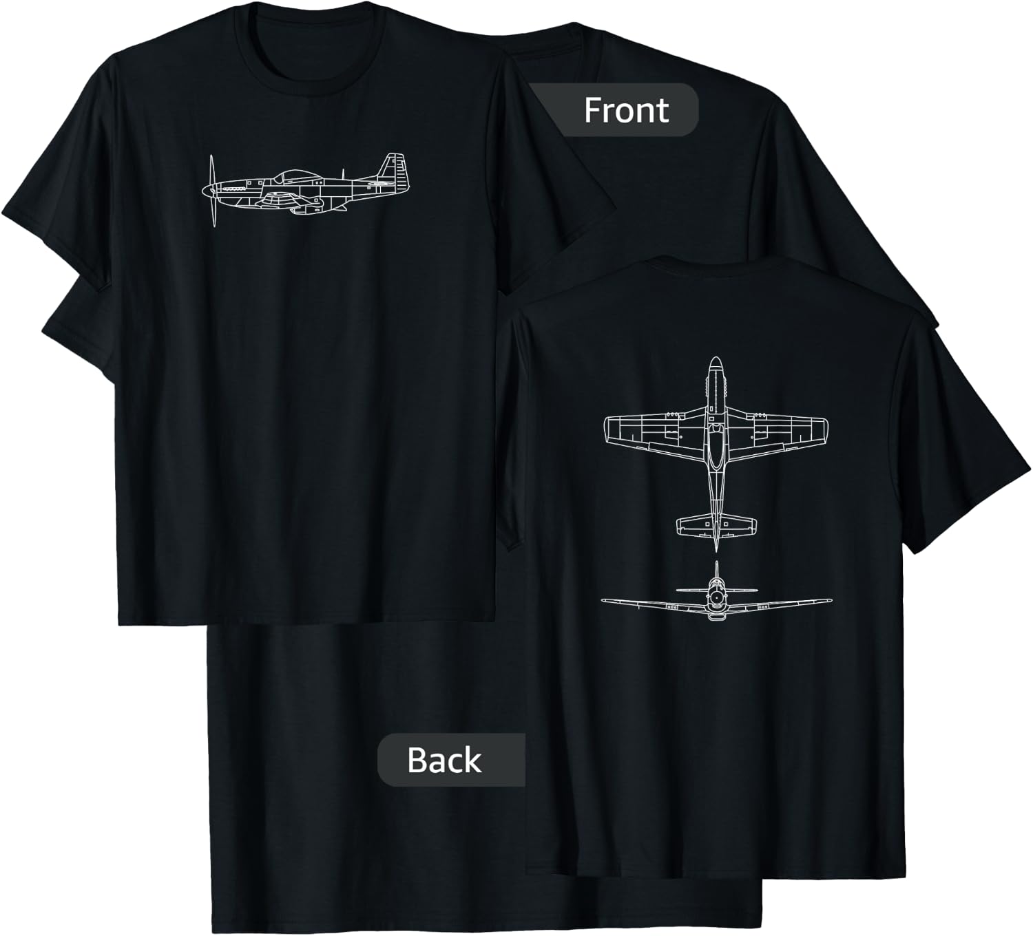 The P-51: WWII Fighter Airplane Pilot Front & Back T-Shirt - T-Shirt | Black