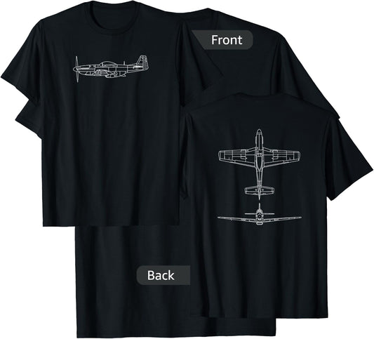 The P-51: WWII Fighter Airplane Pilot Front & Back T-Shirt - T-Shirt | Black