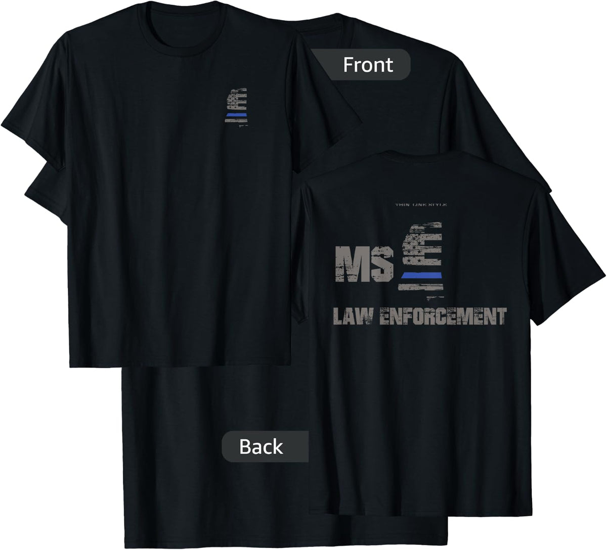 Mississippi Police, Law Enforcement Thin Blue Line Shirt T-Shirt - T-Shirt | Black