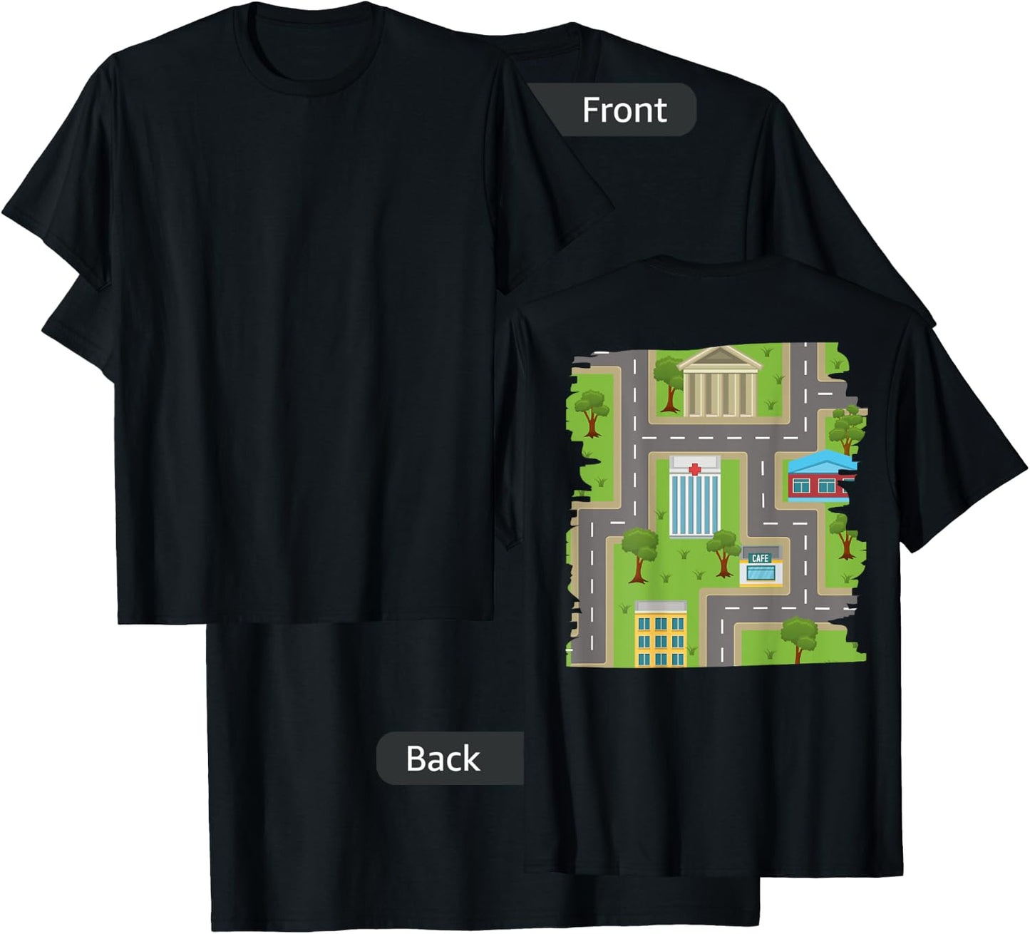 Back scratching Shirt with Road Map Cars T-Shirt - T-Shirt | Black