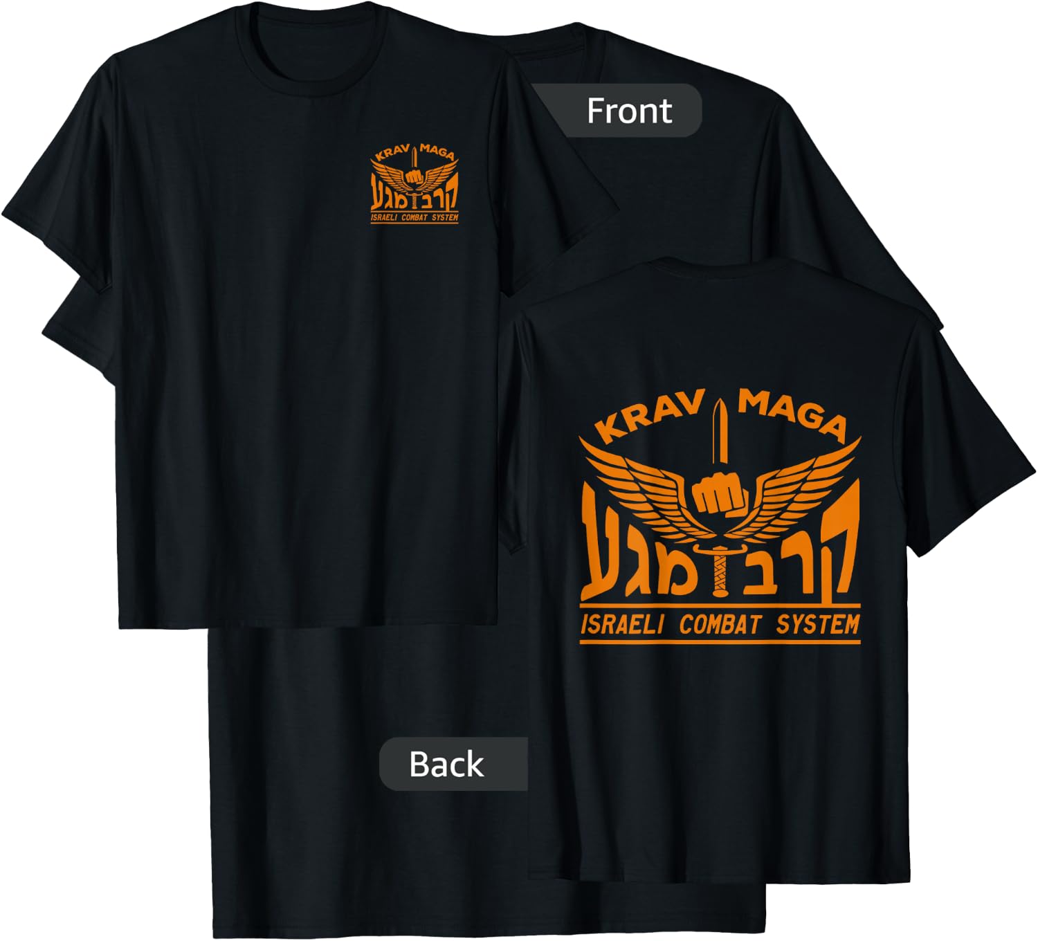 KRAV MAGA Shirt Israeli Combat System Front Back T-Shirt - T-Shirt | Black