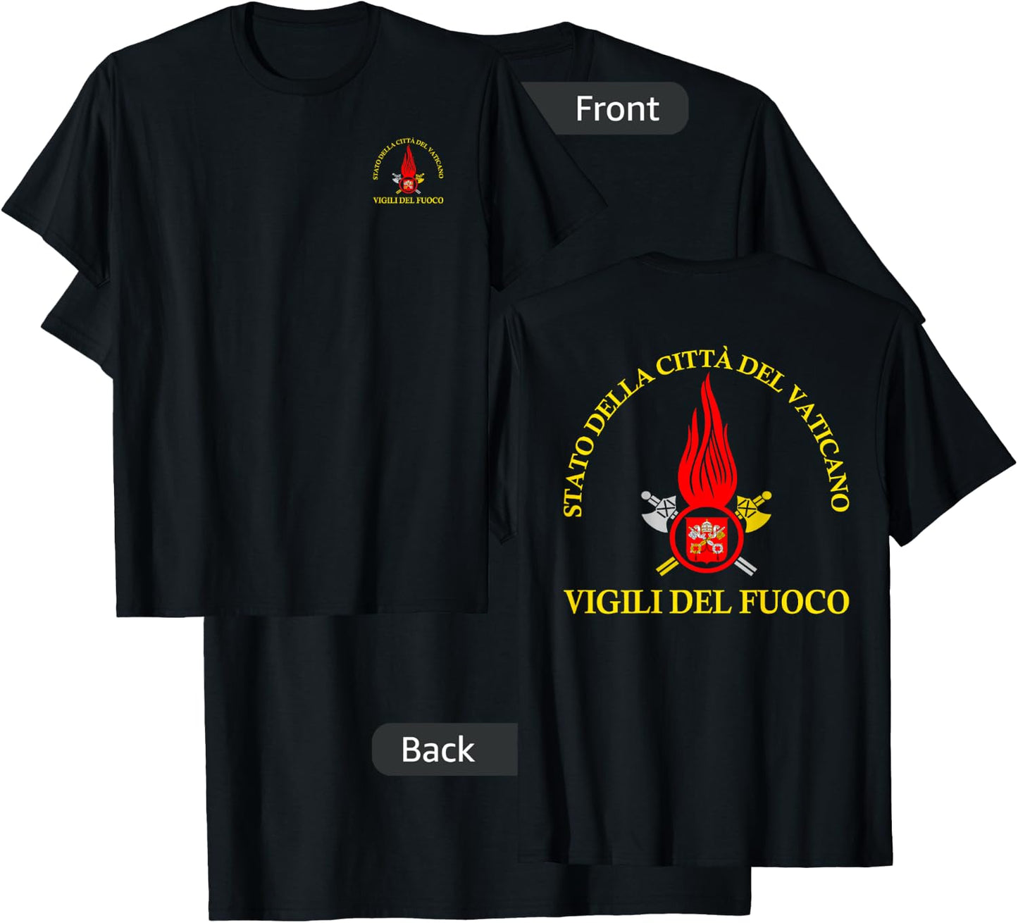 Italian Firefighter Vigili Del Fuoco Vatican Rome T-Shirt - T-Shirt | Black