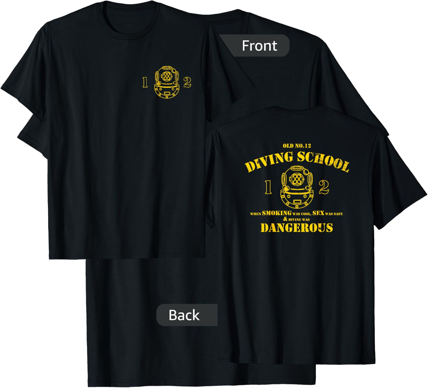 Funny Diver - Old No.12 Diving School (Front/Back) T-Shirt - T-Shirt | Black
