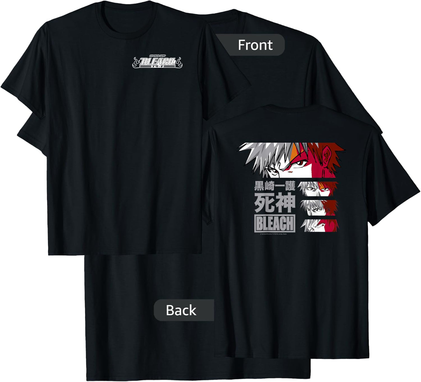Bleach Ichigo Eyes with Kanji Front and Back Anime T-Shirt - T-Shirt | Black