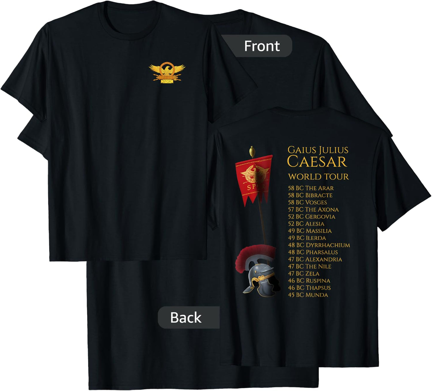Ancient Rome - Julius Caesar World Tour - Roman Eagle SPQR T-Shirt - T-Shirt | Black