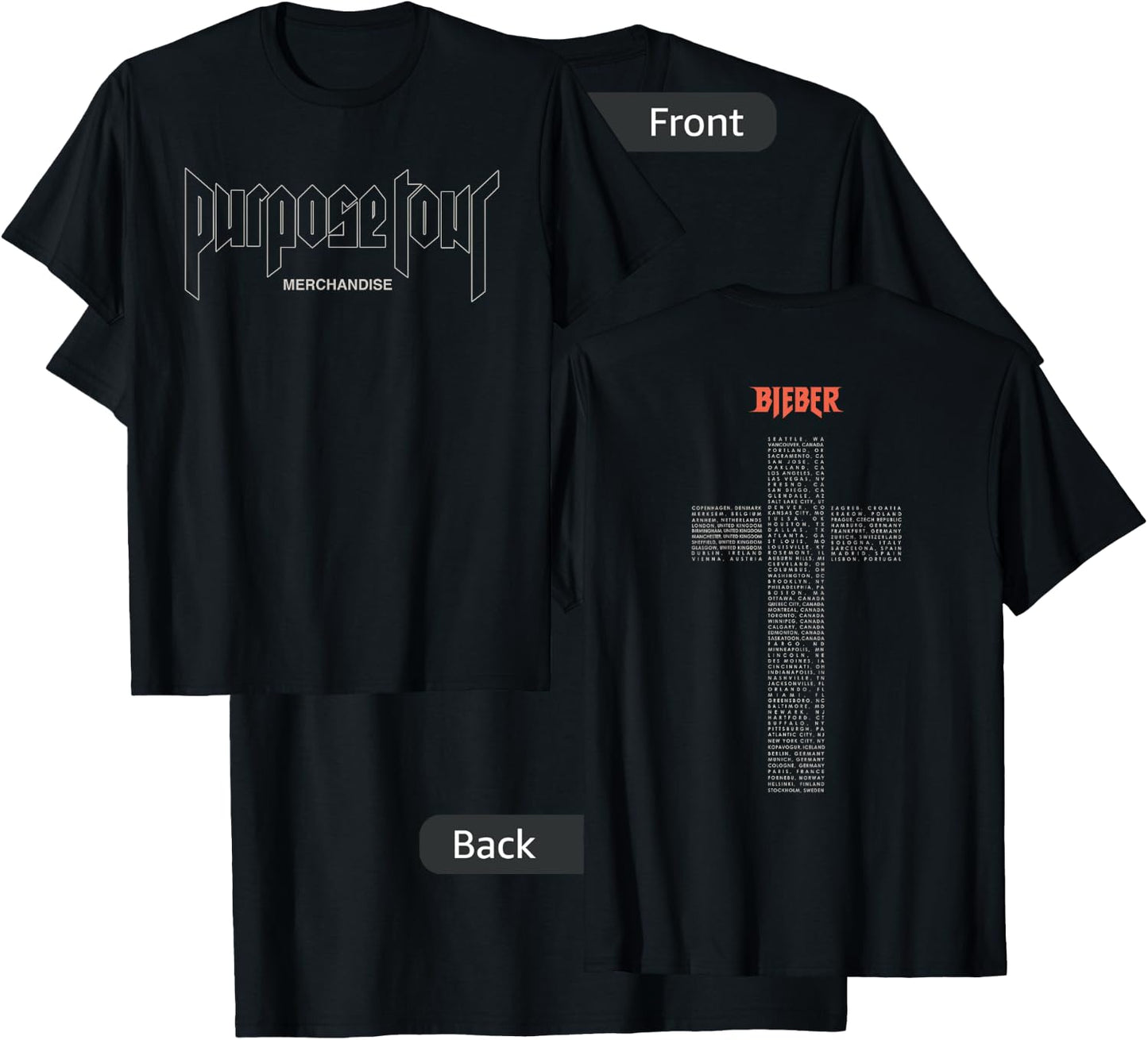Official Justin Bieber Purpose Tour Exclusive Cross T-Shirt - T-Shirt | Black